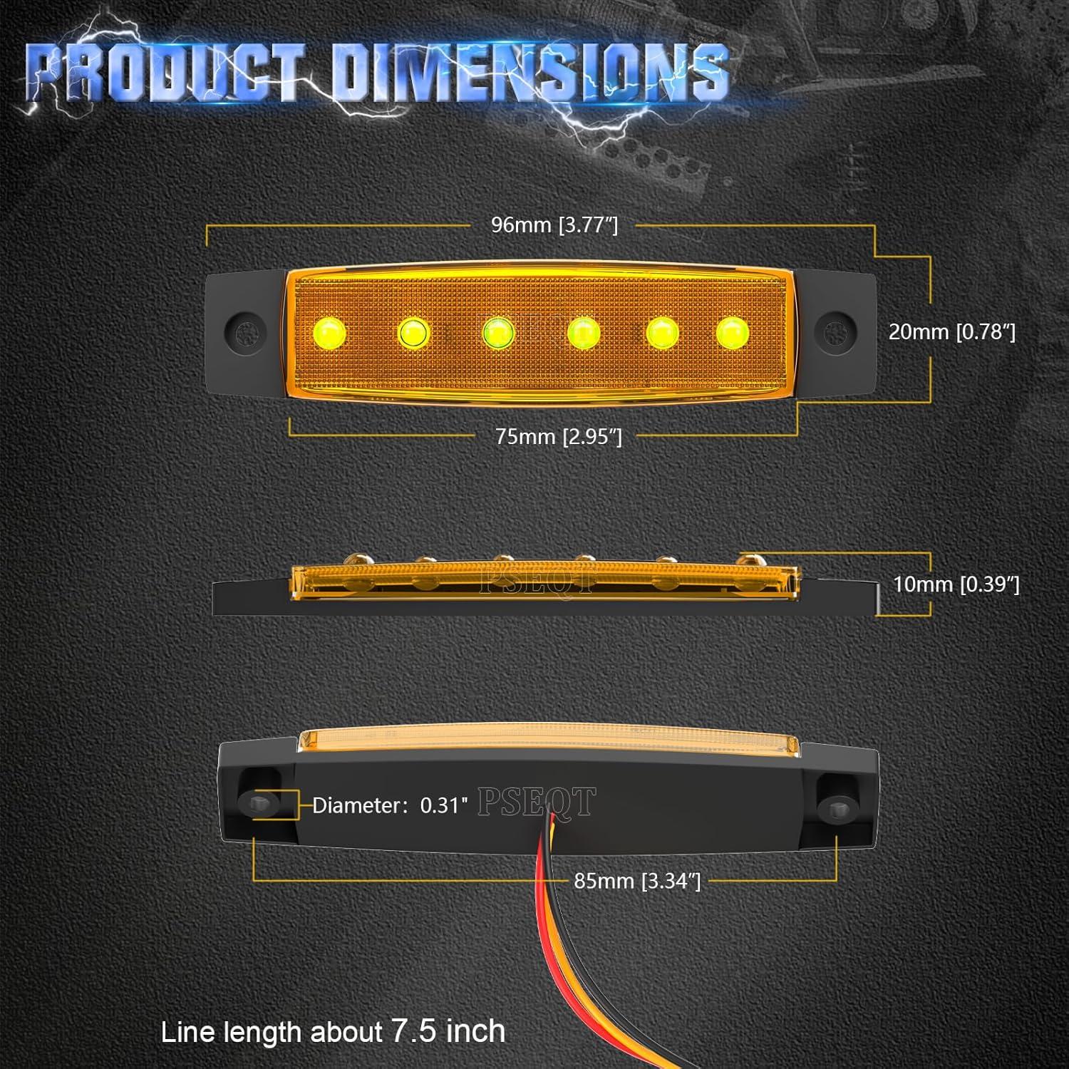 Luces LED de Marcador Estroboscópico y Fijo PSEQT 3.8" Ámbar