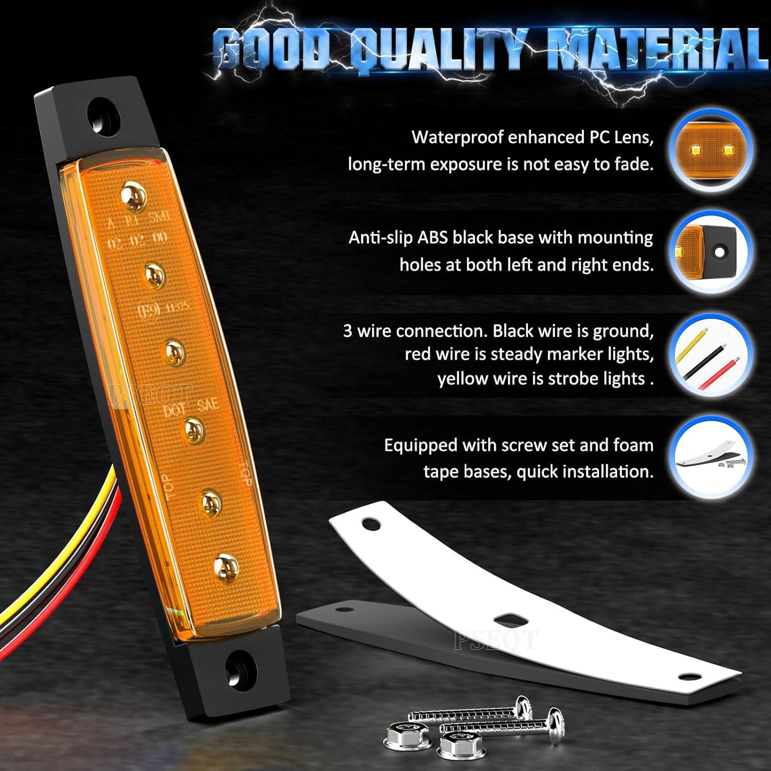 Luces LED de Marcador Estroboscópico y Fijo PSEQT 3.8" Ámbar