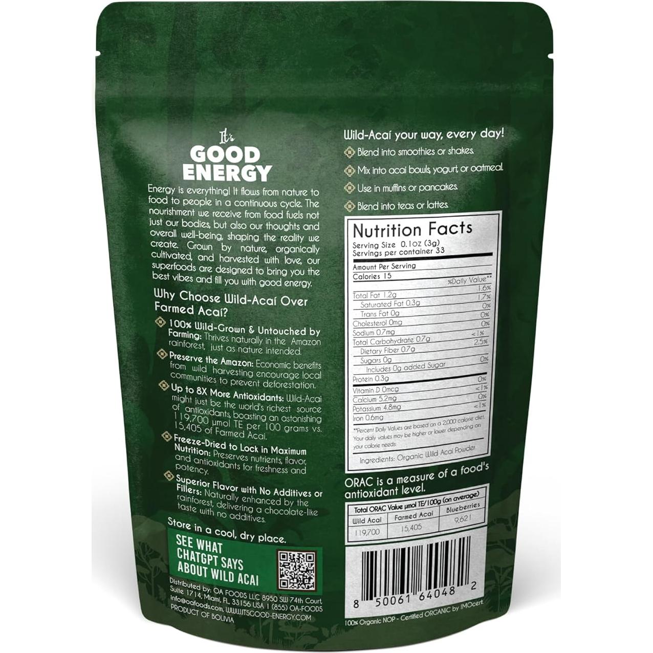 Polvo de Acaí Orgánico Liofilizado Es Buena Energía 117g