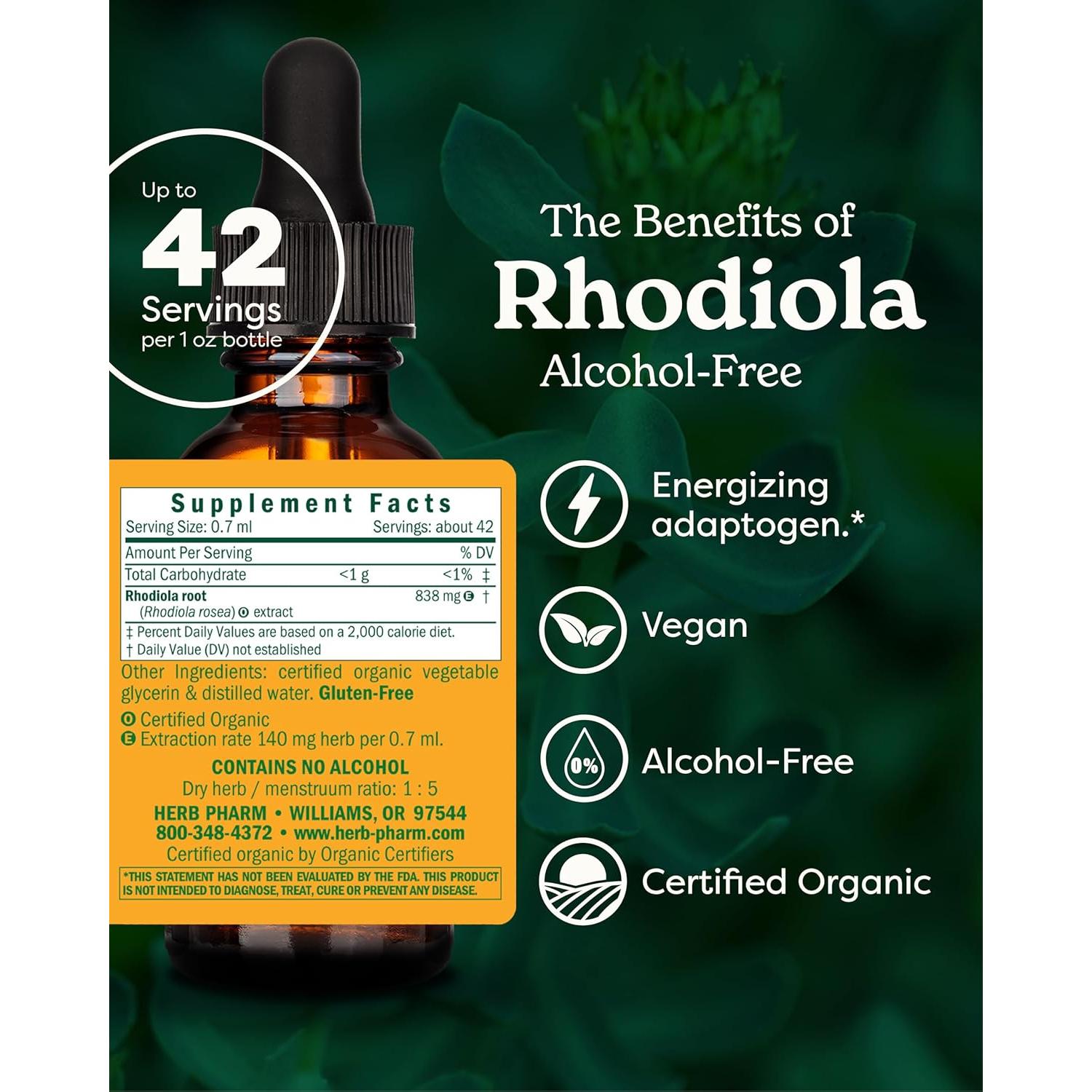 Extracto de raíz de Rhodiola Herb Pharm 29.57 ml sin alcohol