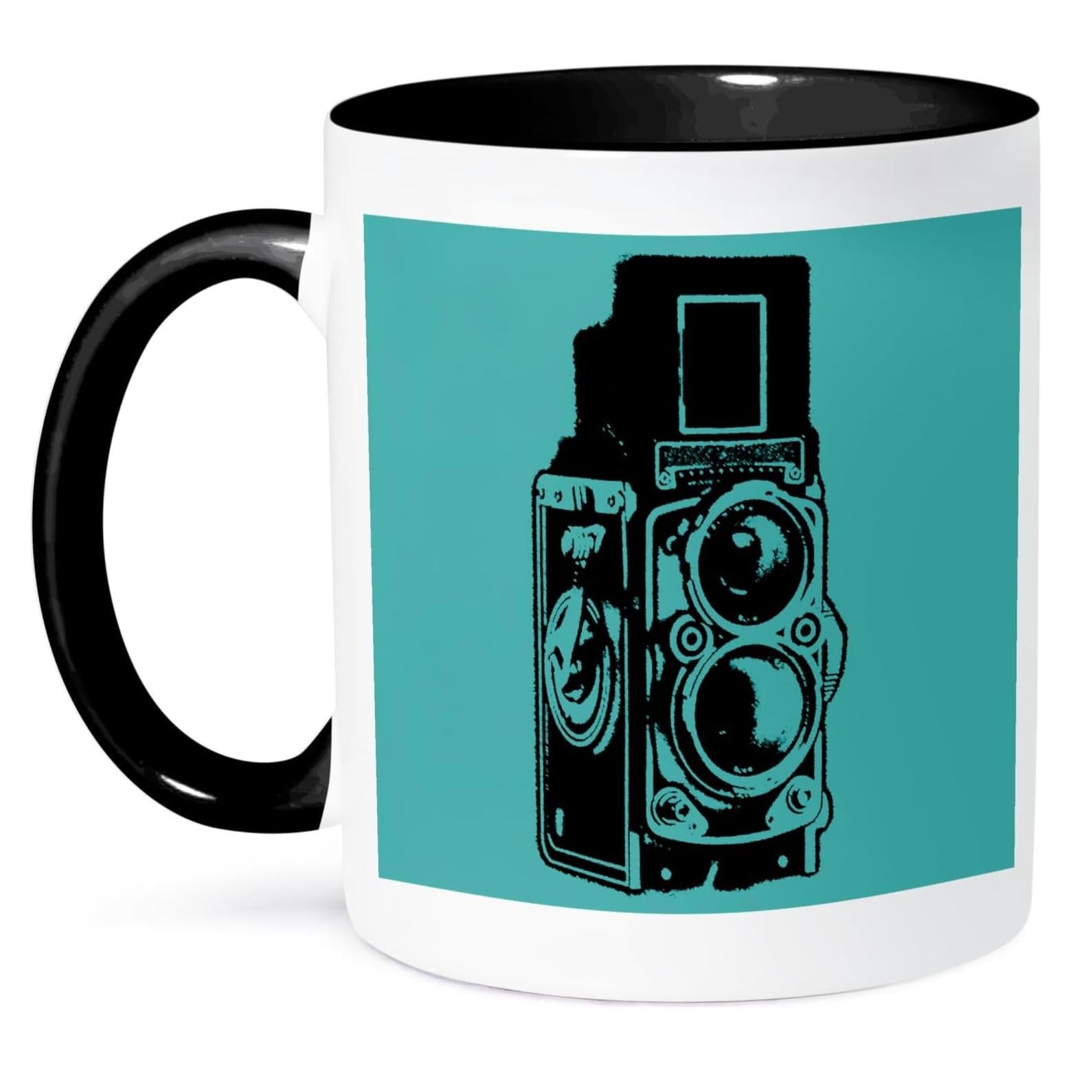 Taza de cerámica 3dRose 11 oz cámara vintage TLR negra