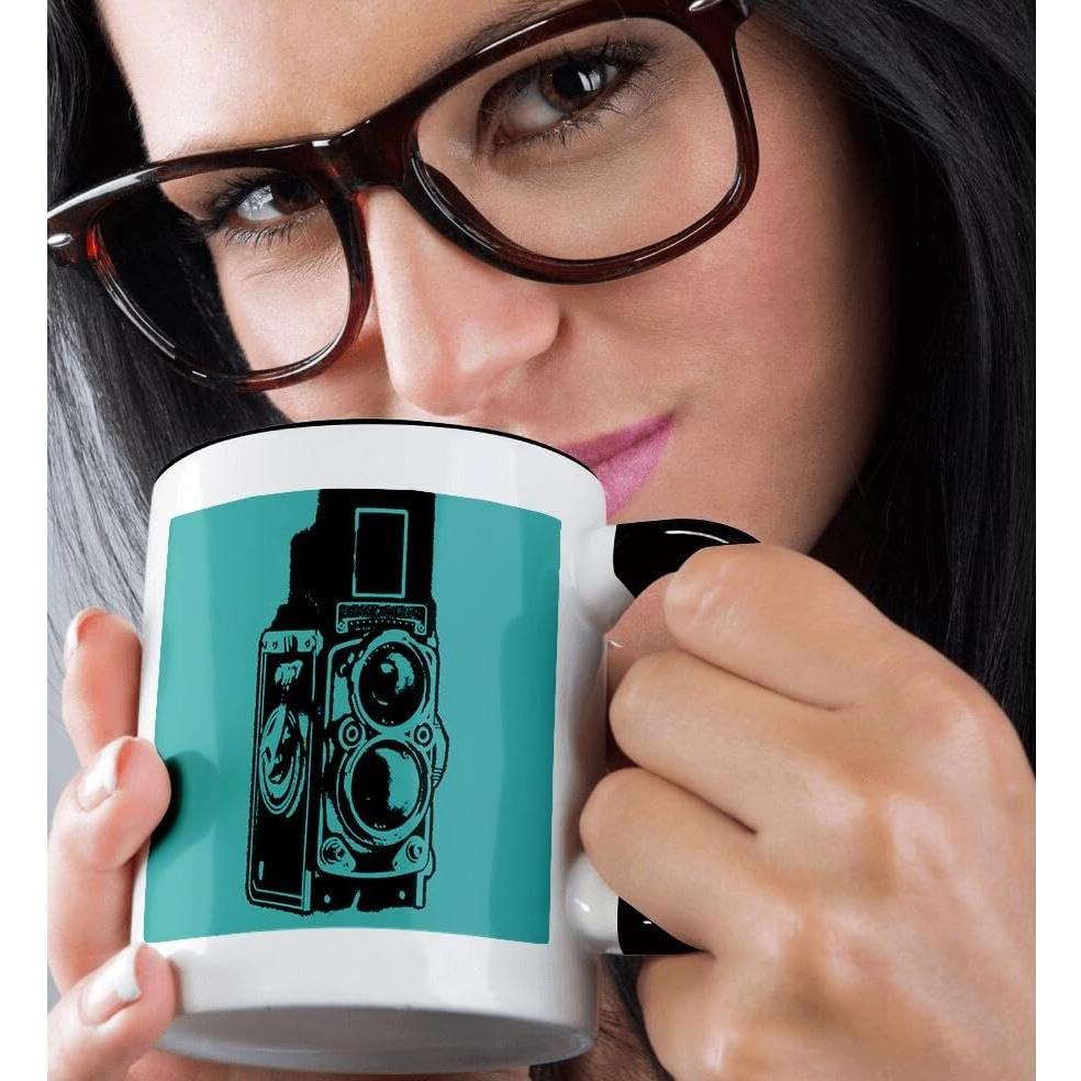 Taza de cerámica 3dRose 11 oz cámara vintage TLR negra