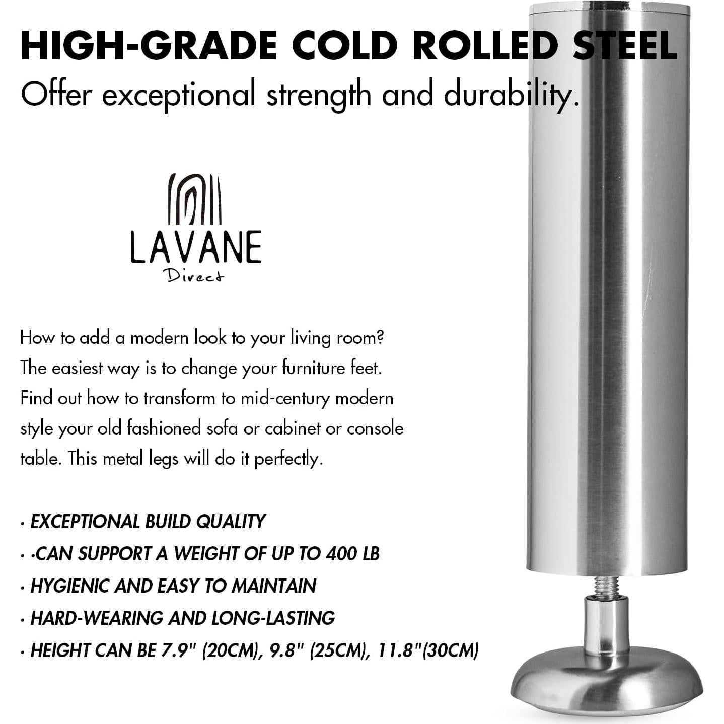 Patas de Muebles de Acero Inoxidable La Vane 20cm - Juego de 4