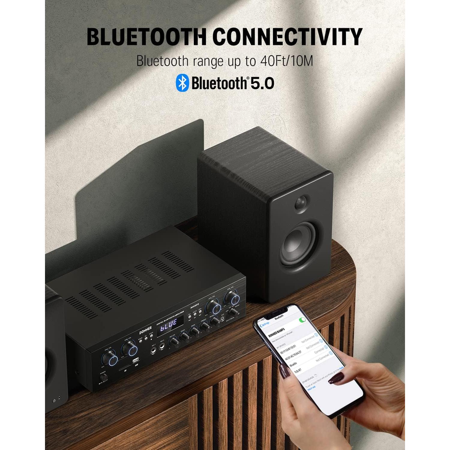 Amplificador Estéreo Bluetooth 5.0 Donner MAMP5 440W 4 Canales