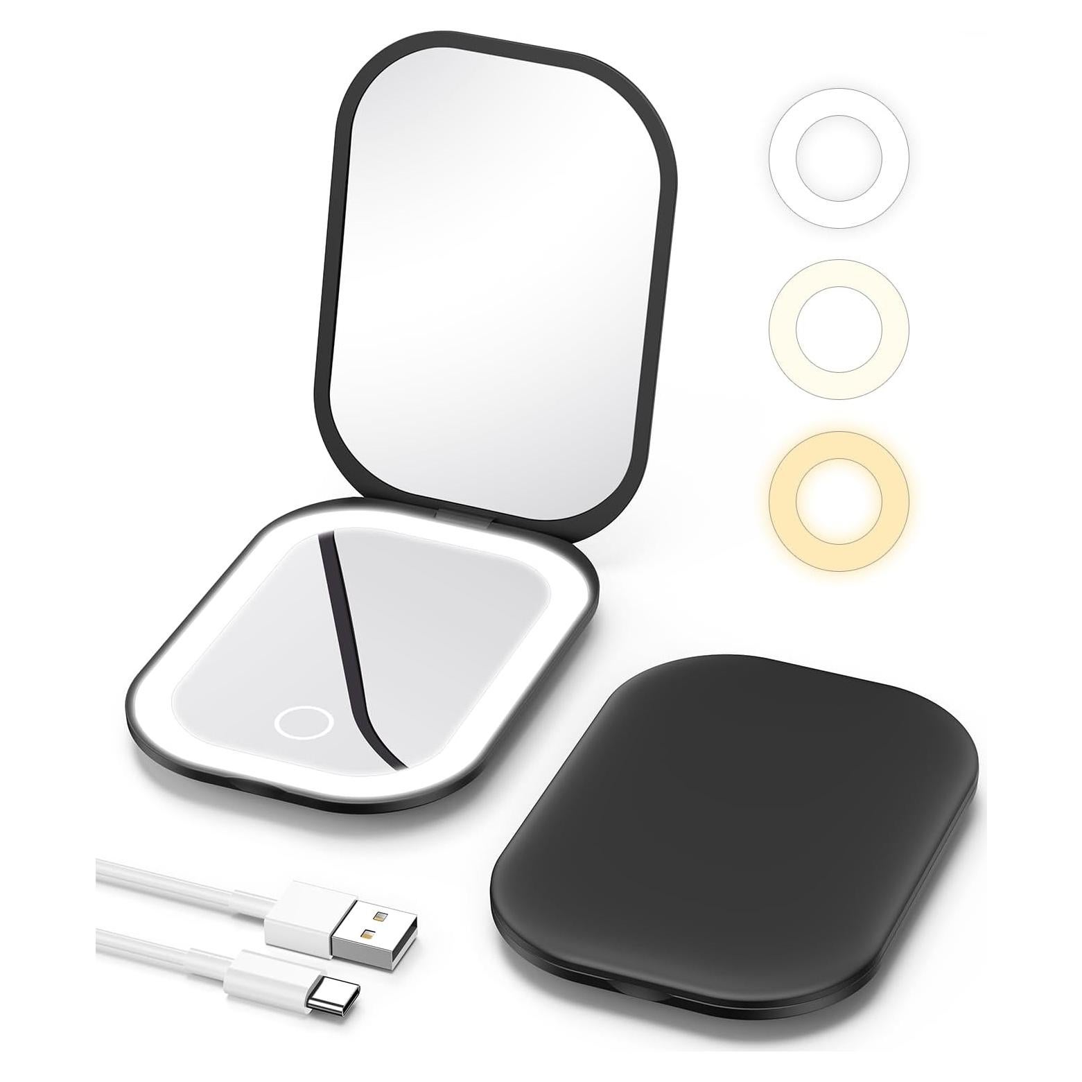 Espejo Compacto Iluminado Gospire SJCBJZ-8GE 1X/3X Negro