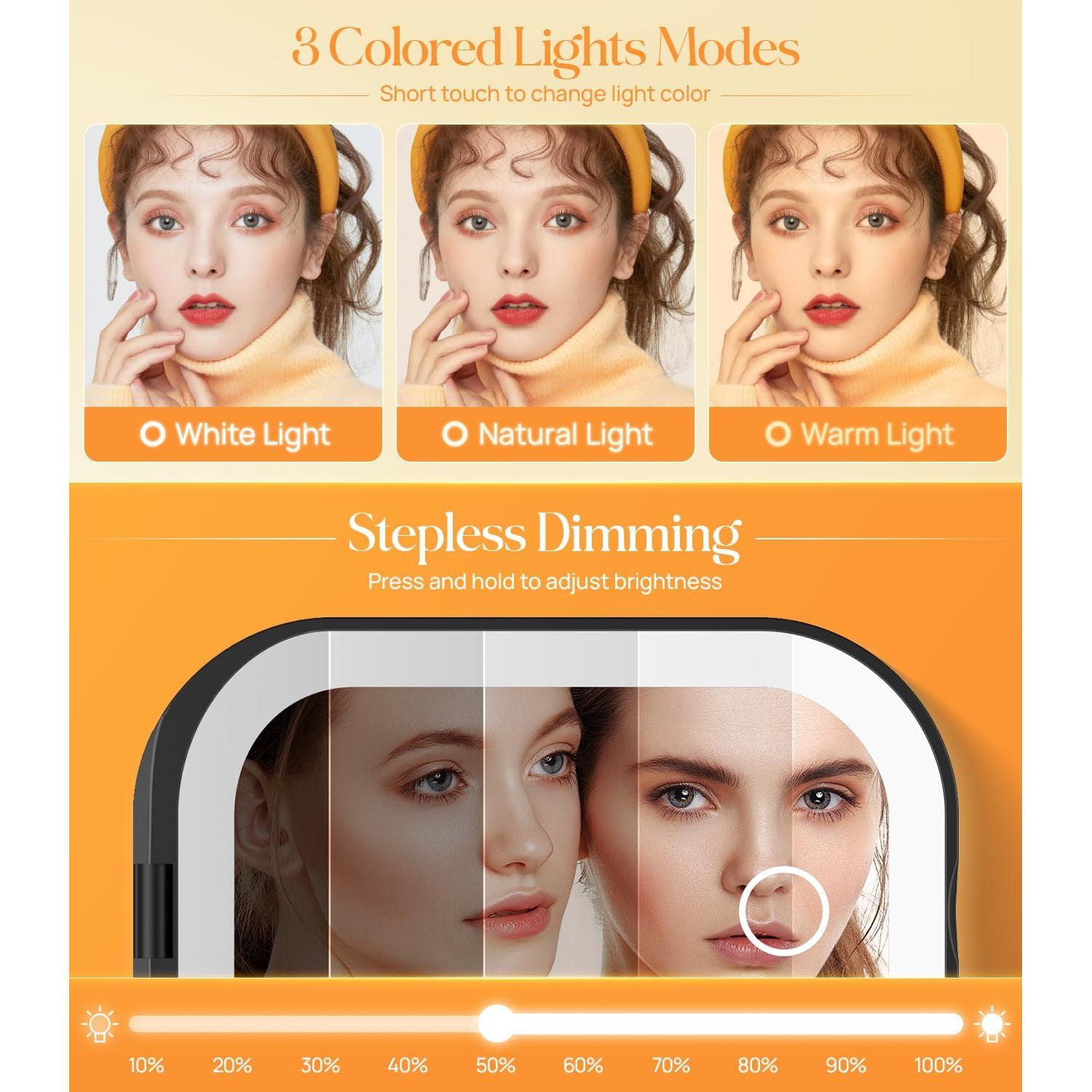 Espejo Compacto Iluminado Gospire SJCBJZ-8GE 1X/3X Negro