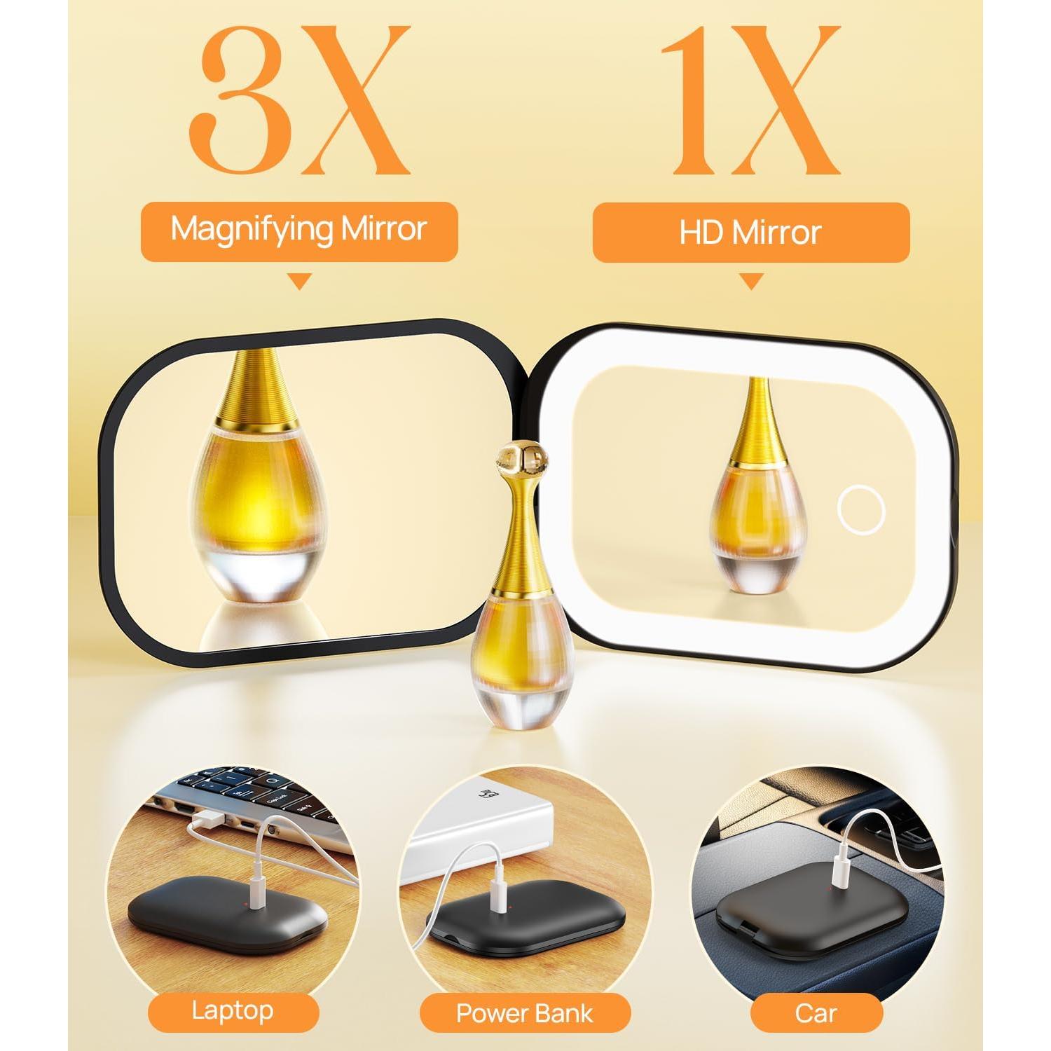 Espejo Compacto Iluminado Gospire SJCBJZ-8GE 1X/3X Negro