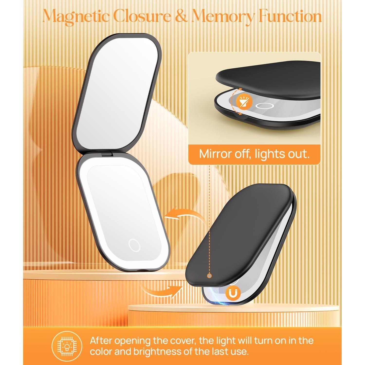 Espejo Compacto Iluminado Gospire SJCBJZ-8GE 1X/3X Negro