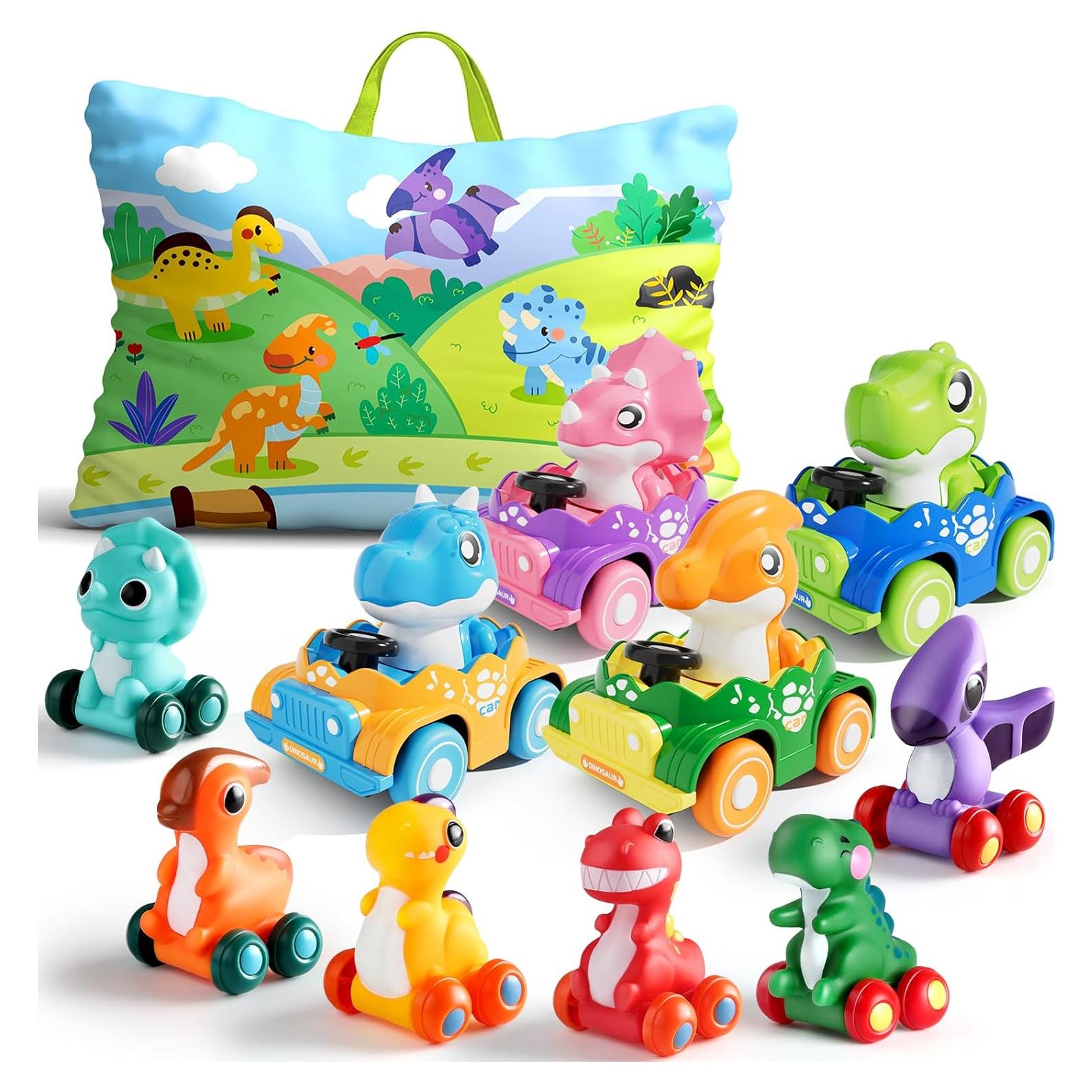 ALASOU Juguetes de Coche de Dinosaurio 10 Piezas con Alfombrilla