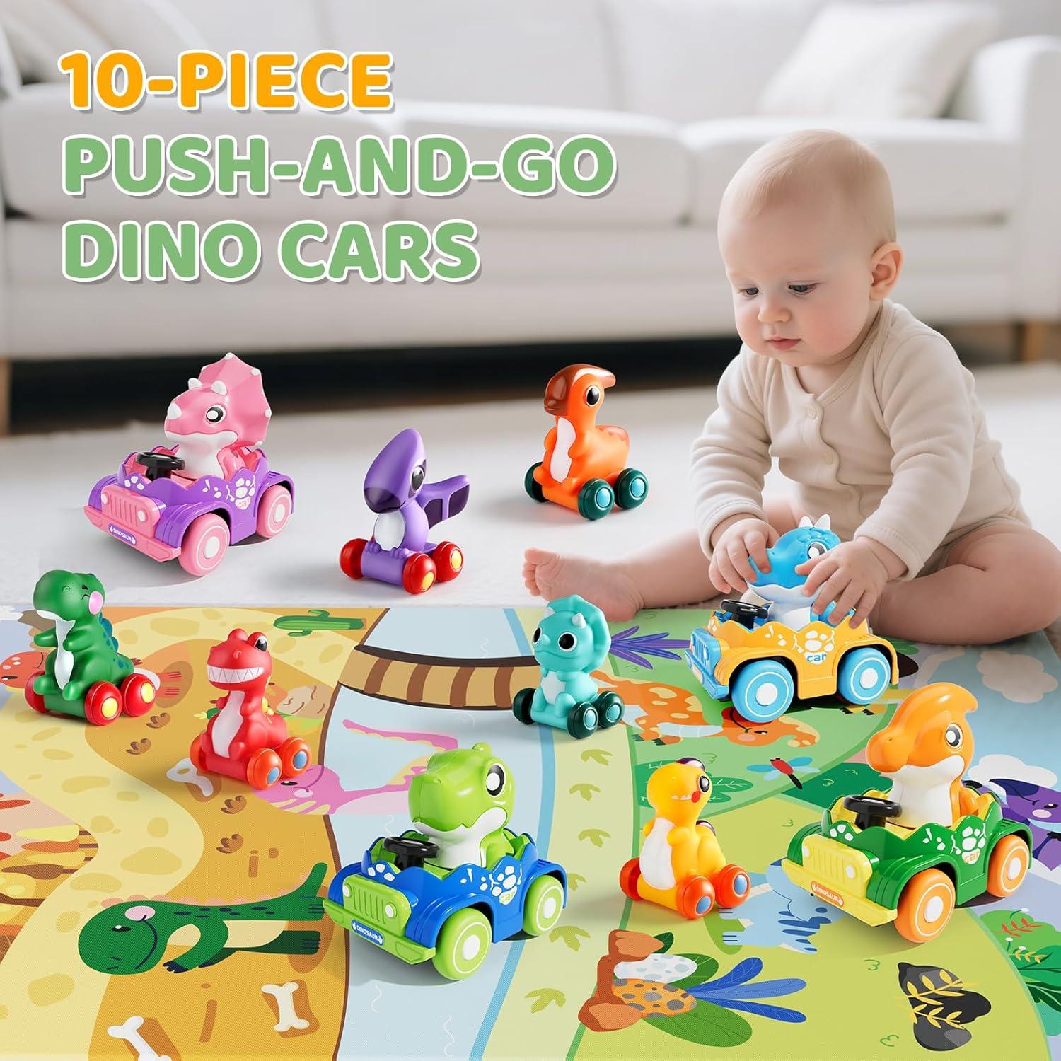 ALASOU Juguetes de Coche de Dinosaurio 10 Piezas con Alfombrilla