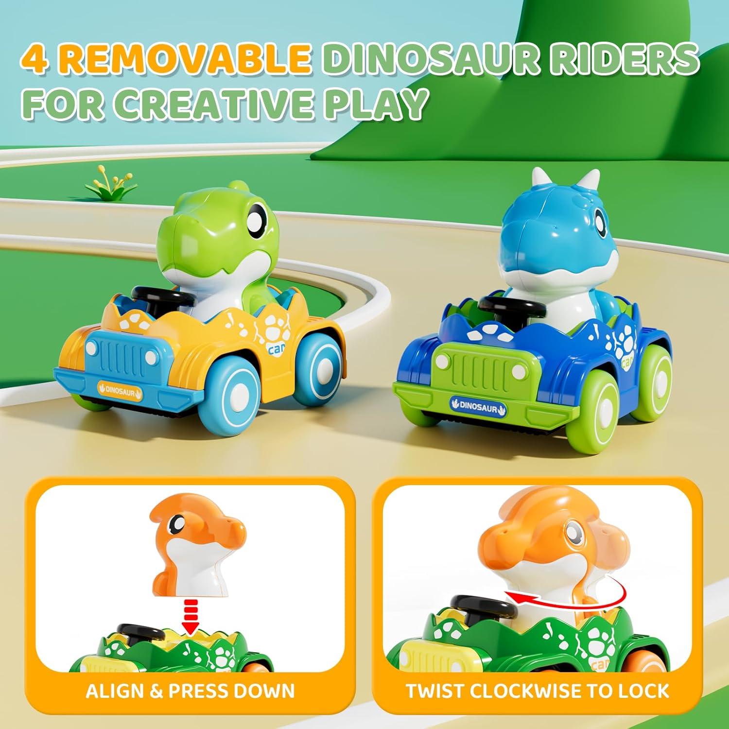 ALASOU Juguetes de Coche de Dinosaurio 10 Piezas con Alfombrilla