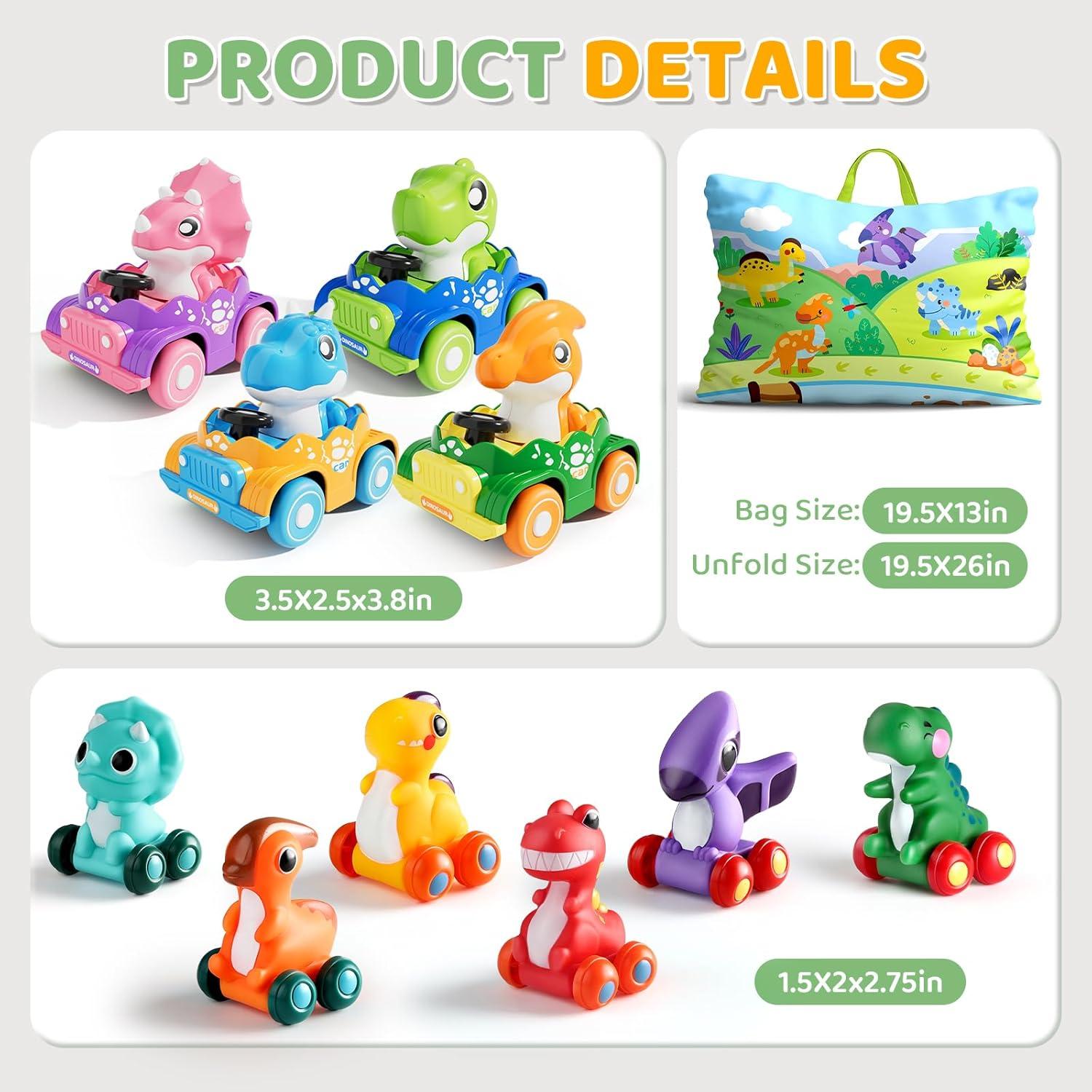 ALASOU Juguetes de Coche de Dinosaurio 10 Piezas con Alfombrilla