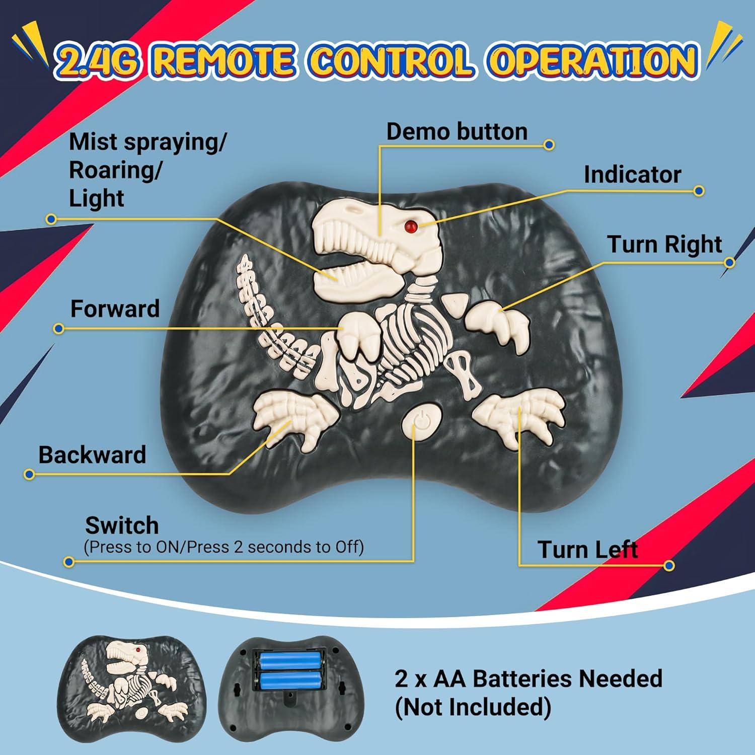 Dinosaurio Control Remoto RC Flybakiz Azul con Spray y Luz
