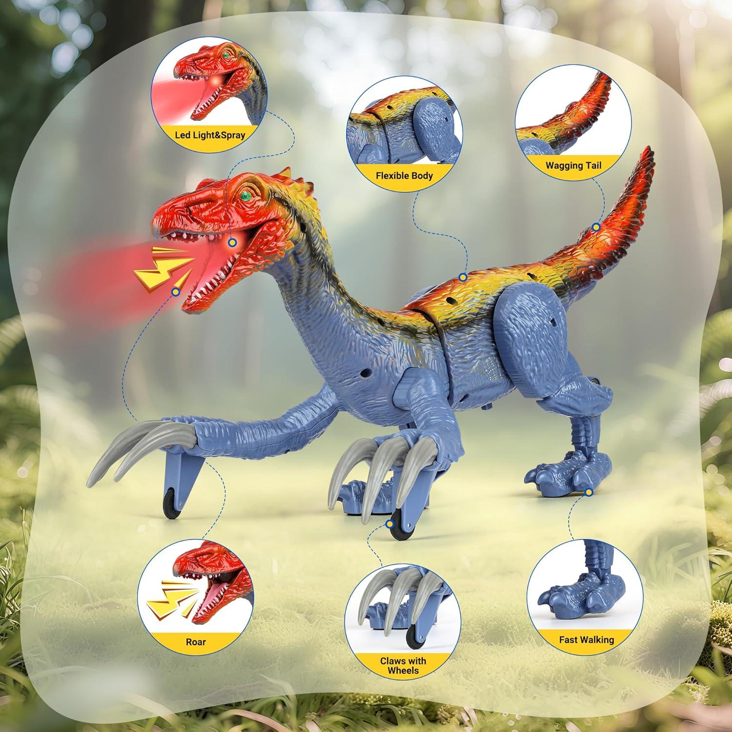 Dinosaurio Control Remoto RC Flybakiz Azul con Spray y Luz