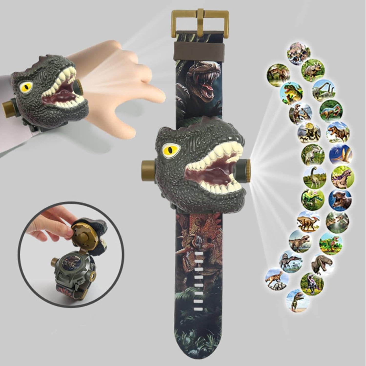 Reloj Proyector Dinosaurio RAYCHY Verde Juguete Educativo