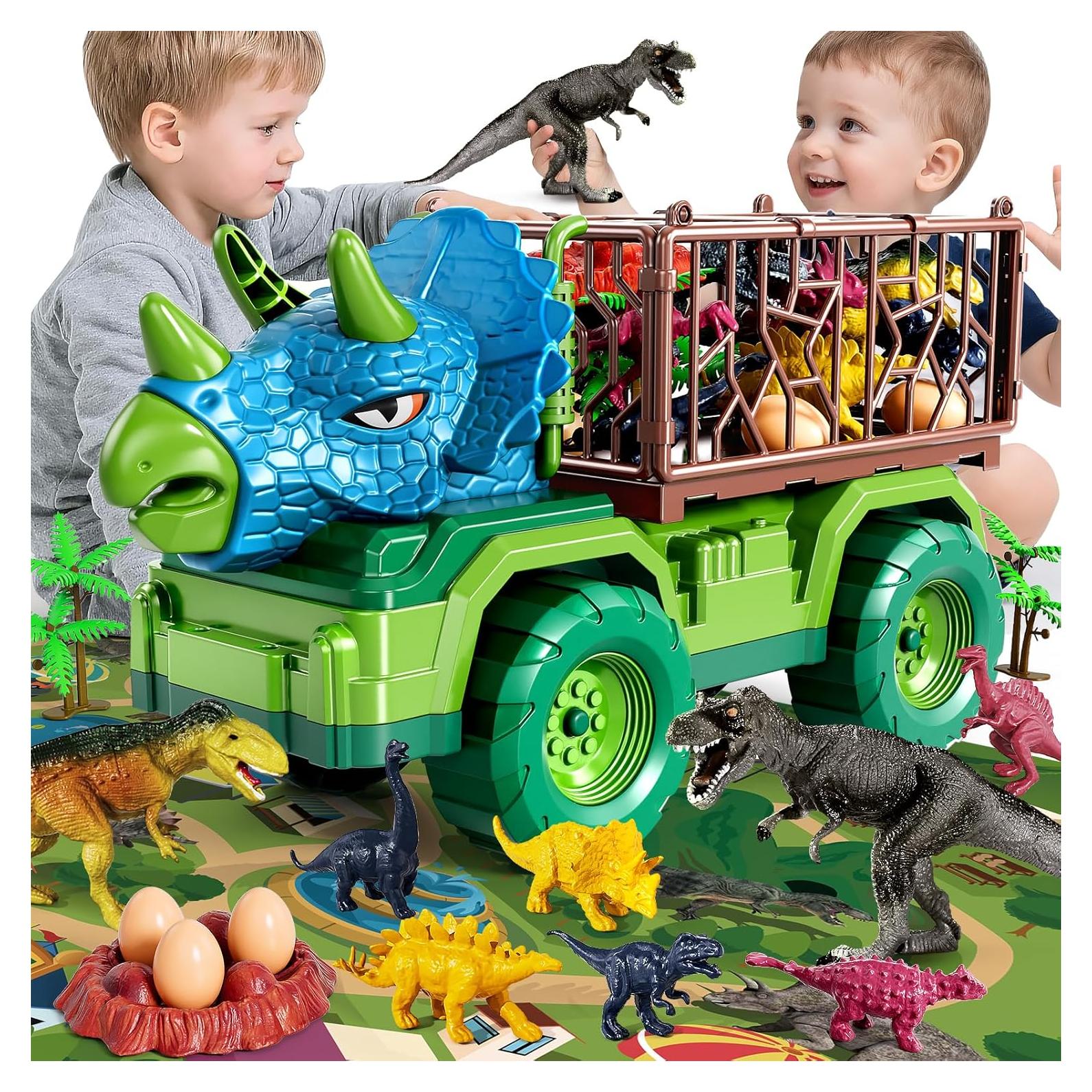 Set de Juguetes de Dinosaurios DULONIME con Camiones y Tapete