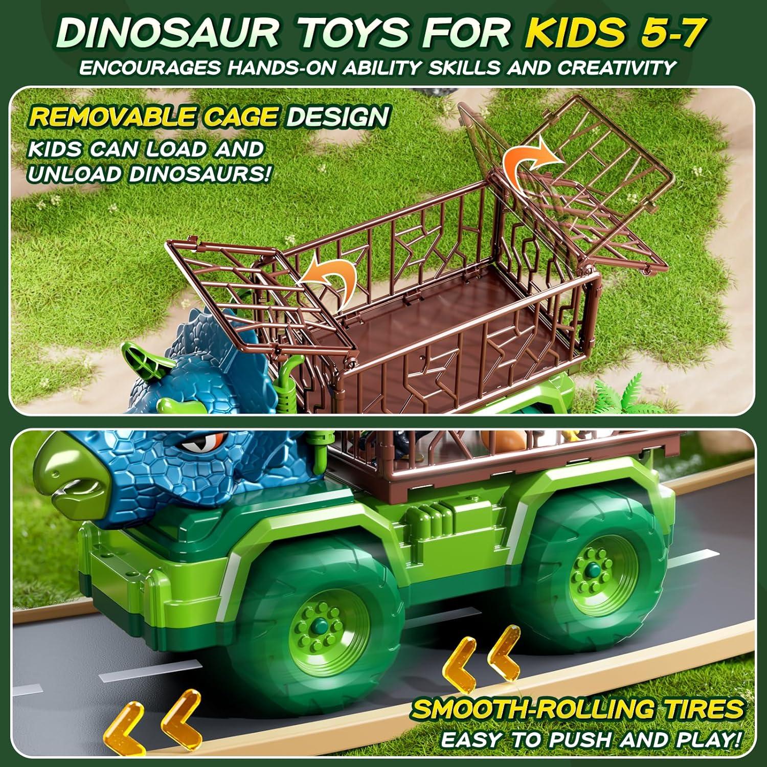 Set de Juguetes de Dinosaurios DULONIME con Camiones y Tapete