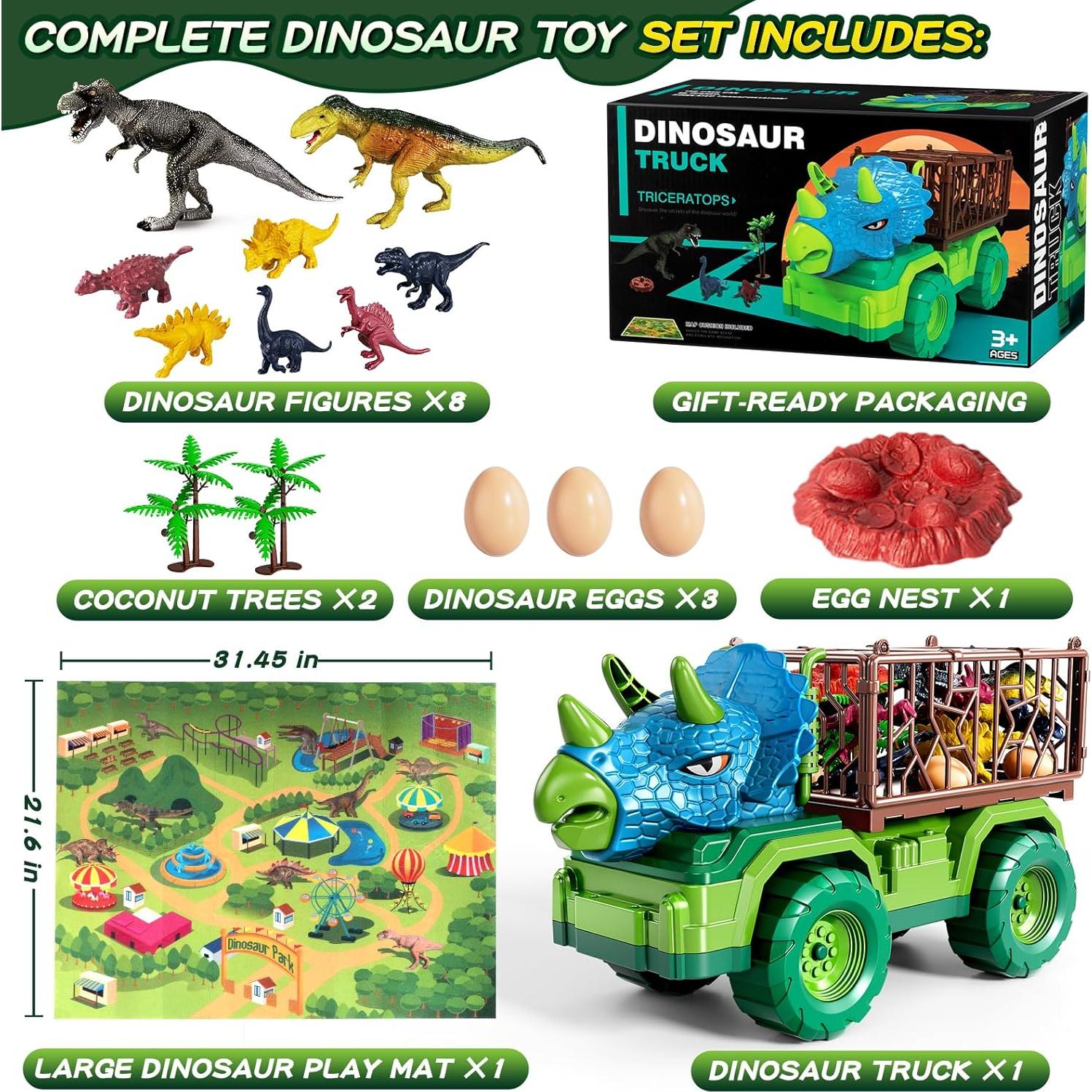 Set de Juguetes de Dinosaurios DULONIME con Camiones y Tapete