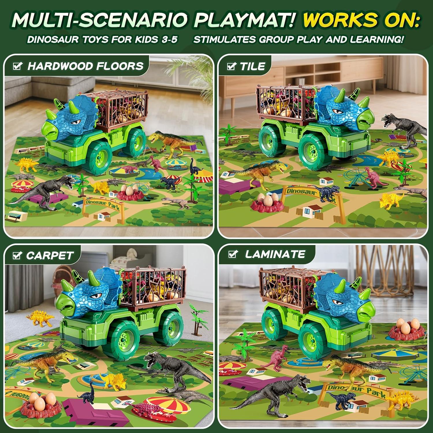 Set de Juguetes de Dinosaurios DULONIME con Camiones y Tapete