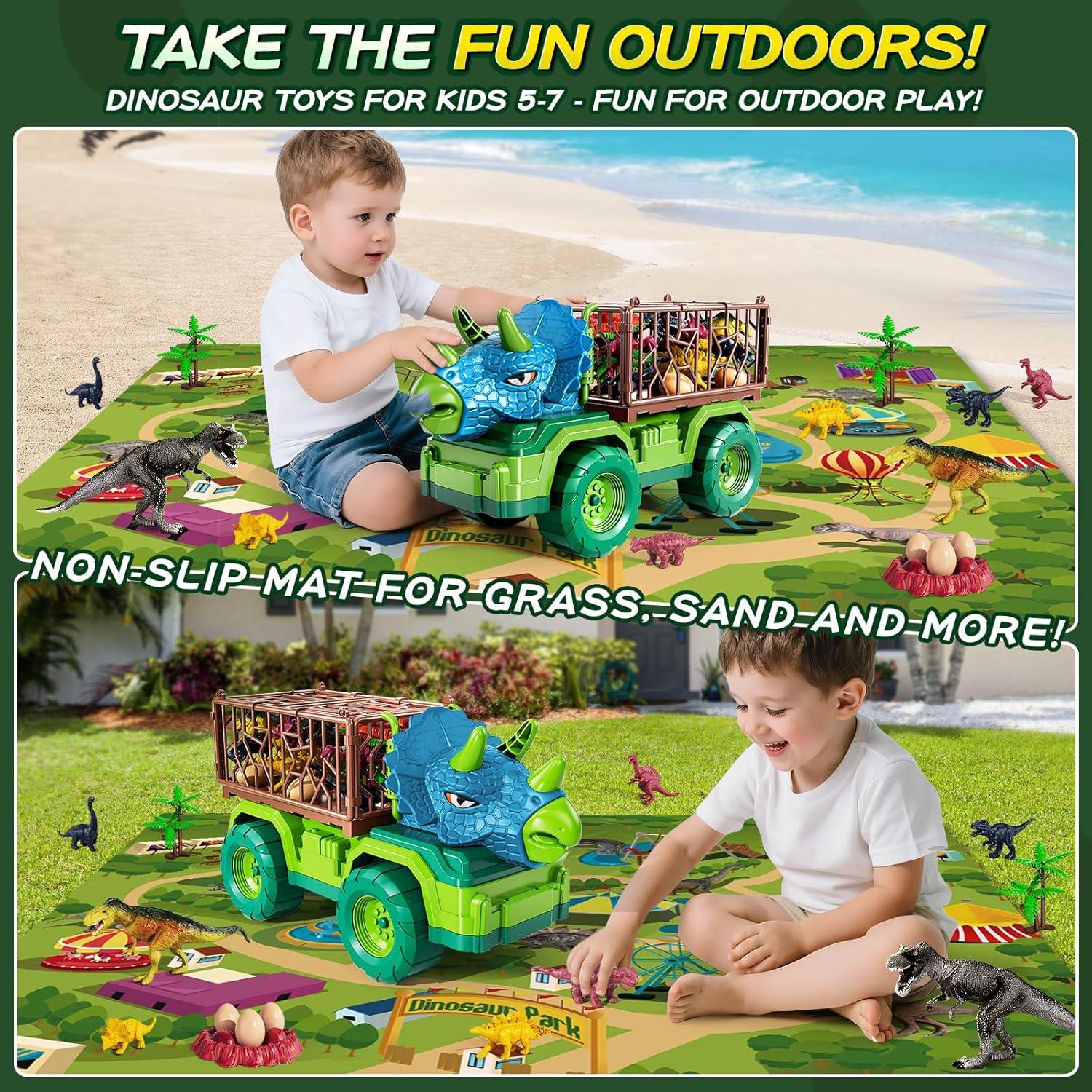 Set de Juguetes de Dinosaurios DULONIME con Camiones y Tapete