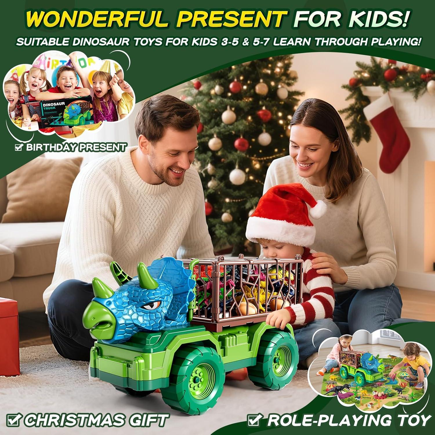 Set de Juguetes de Dinosaurios DULONIME con Camiones y Tapete