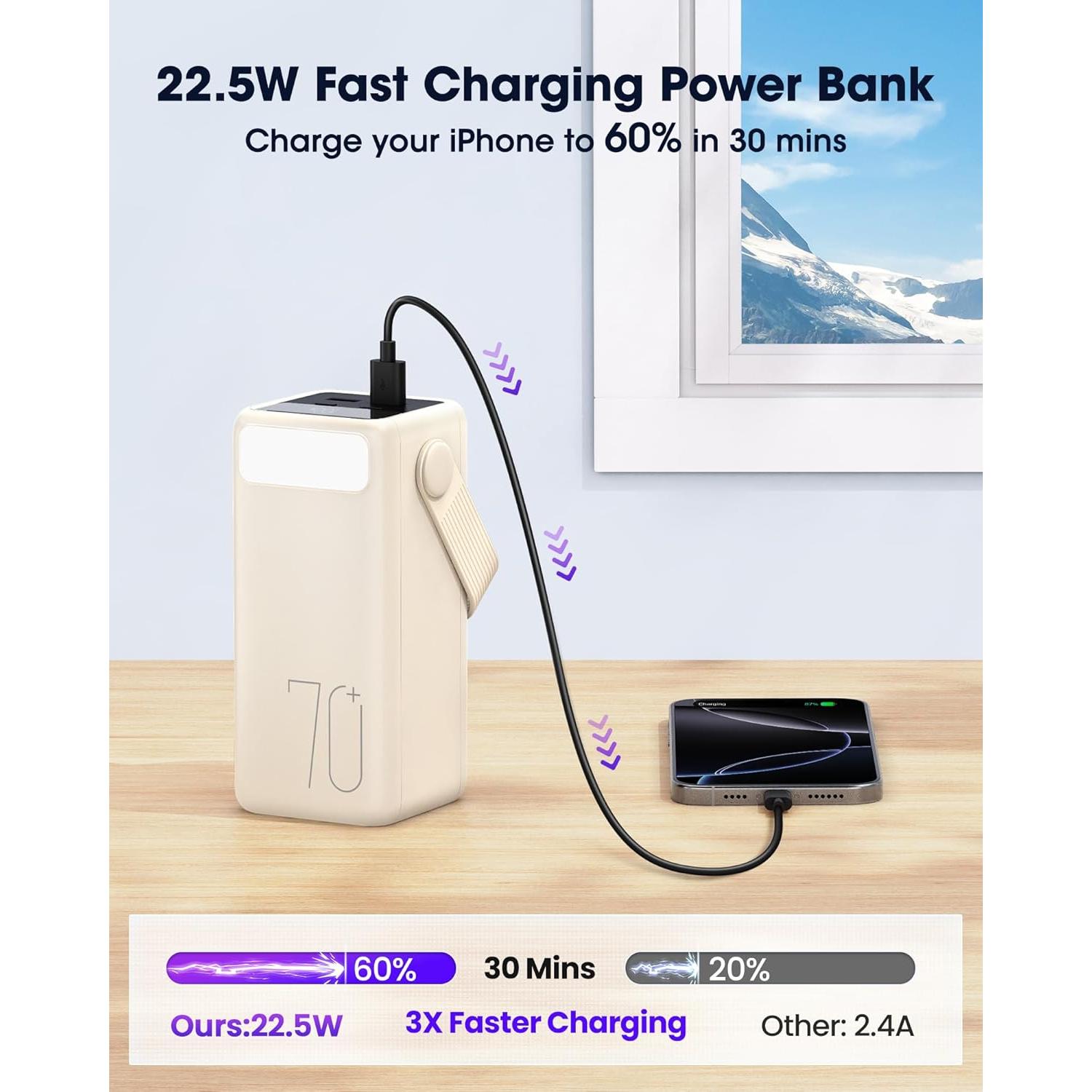 Cargador Portátil 70000mAh Aterob con Carga Rápida 22.5W