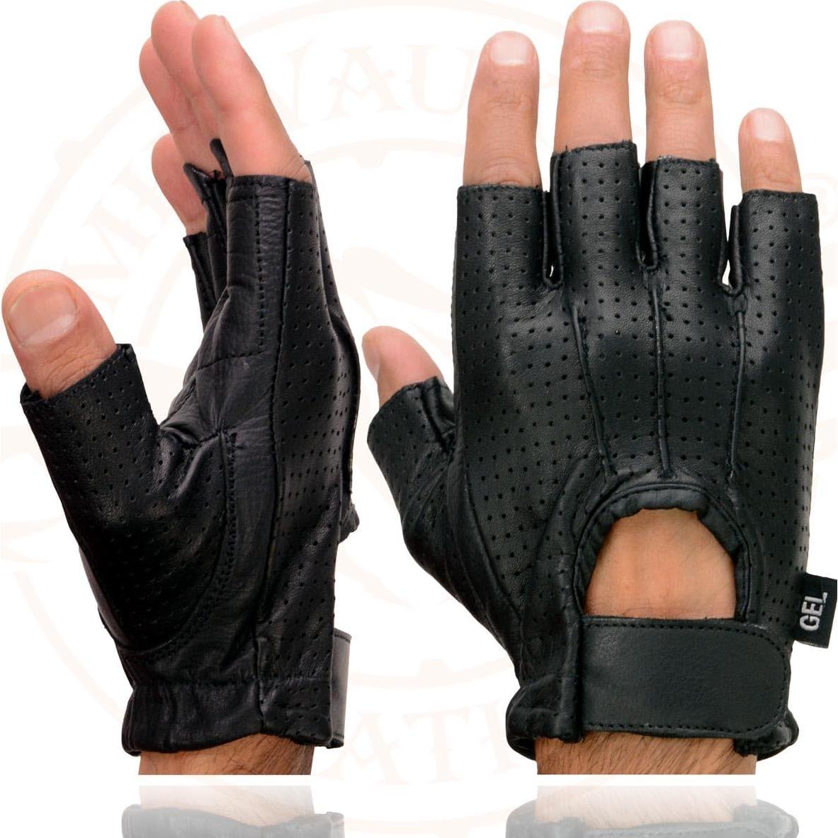 Guantes de Motocicleta Milwaukee SH357 de Cuero Negro con Palma de Gel