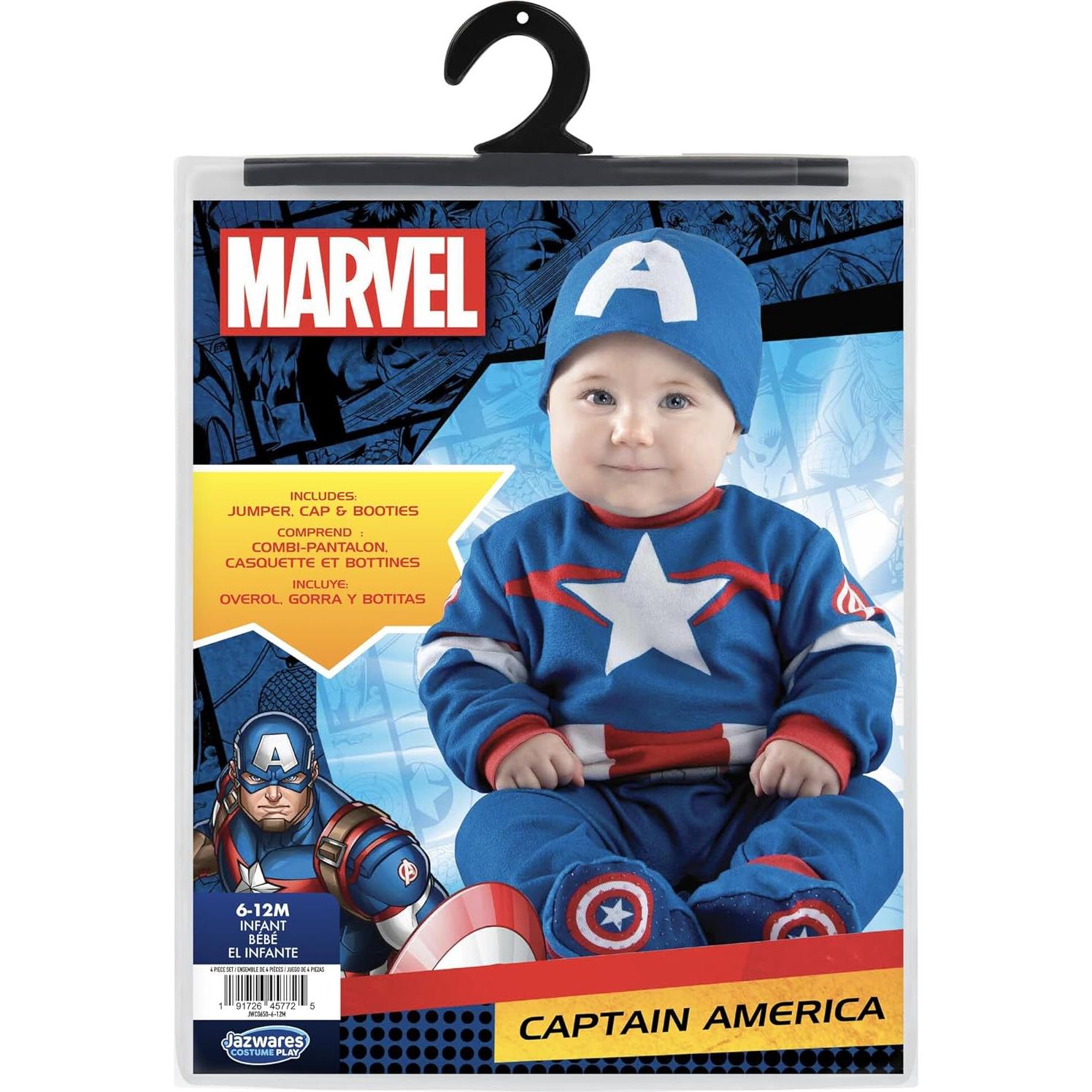 Disfraz Capitán América Marvel Bebé 6-12 Meses Mono Minky