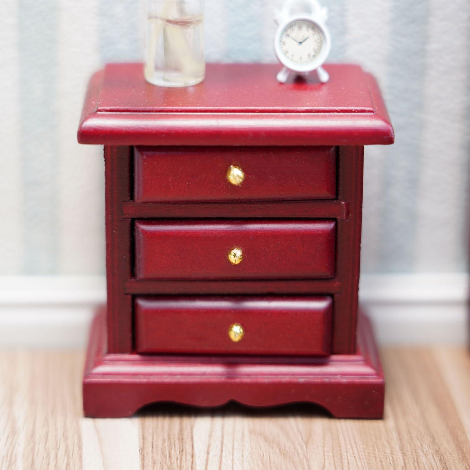 Mesita de Noche Miniatura Cutemini 1:12 Madera Roja 5.58x6cm