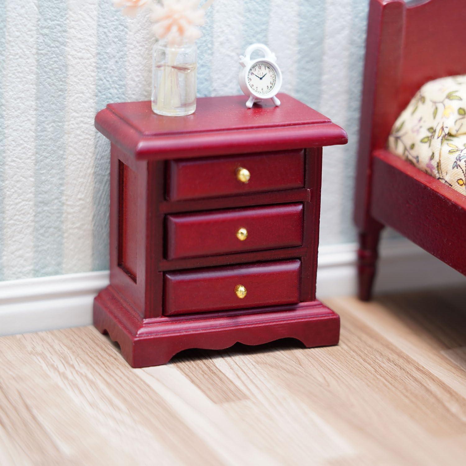 Mesita de Noche Miniatura Cutemini 1:12 Madera Roja 5.58x6cm