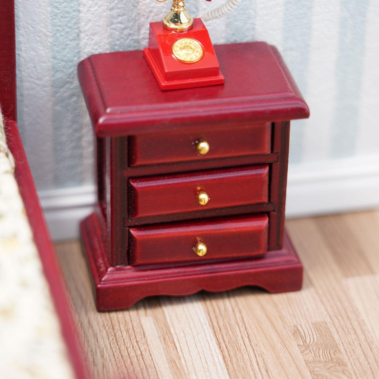 Mesita de Noche Miniatura Cutemini 1:12 Madera Roja 5.58x6cm