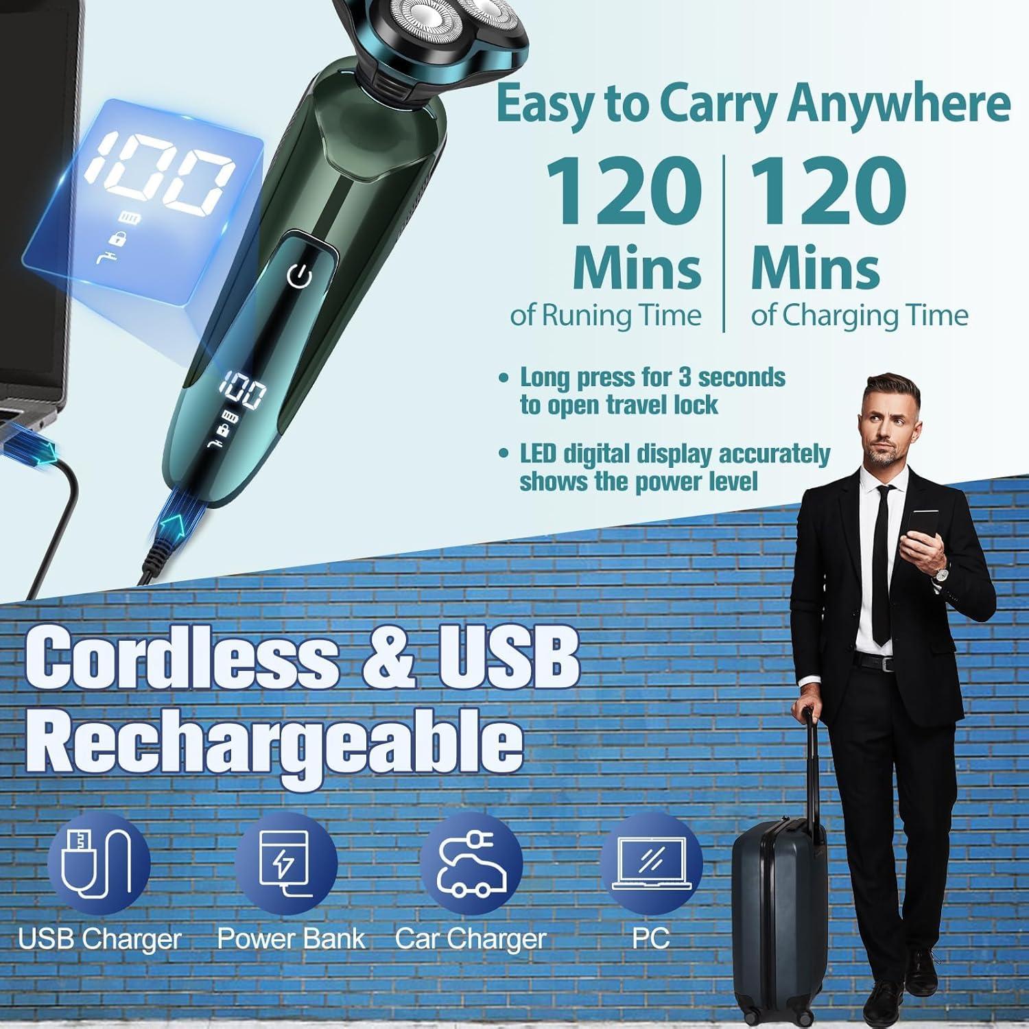 Afeitadora eléctrica Sakioo para hombres IPX7 con cuchillas de repuesto