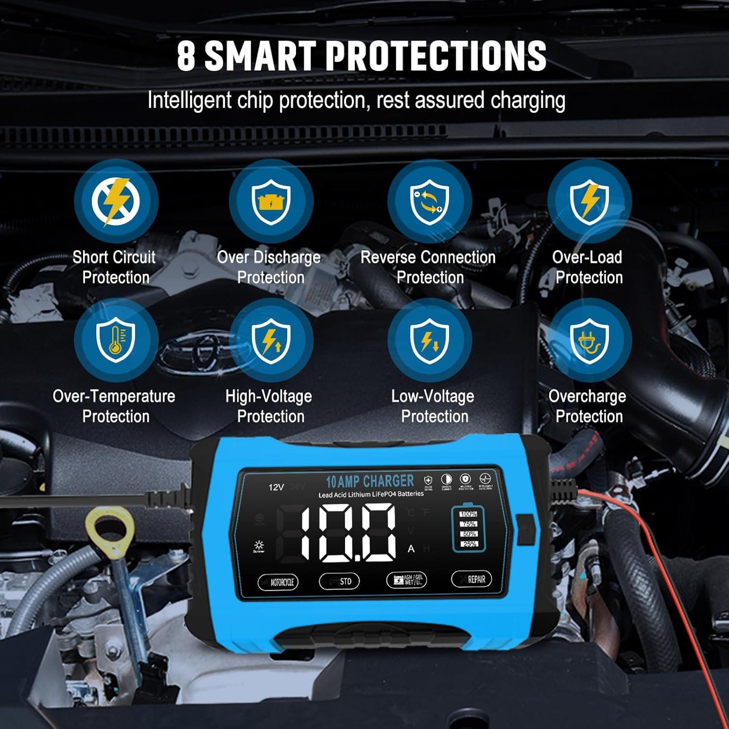 Cargador de Batería Inteligente WPKJ 10A 12V 24V Automático