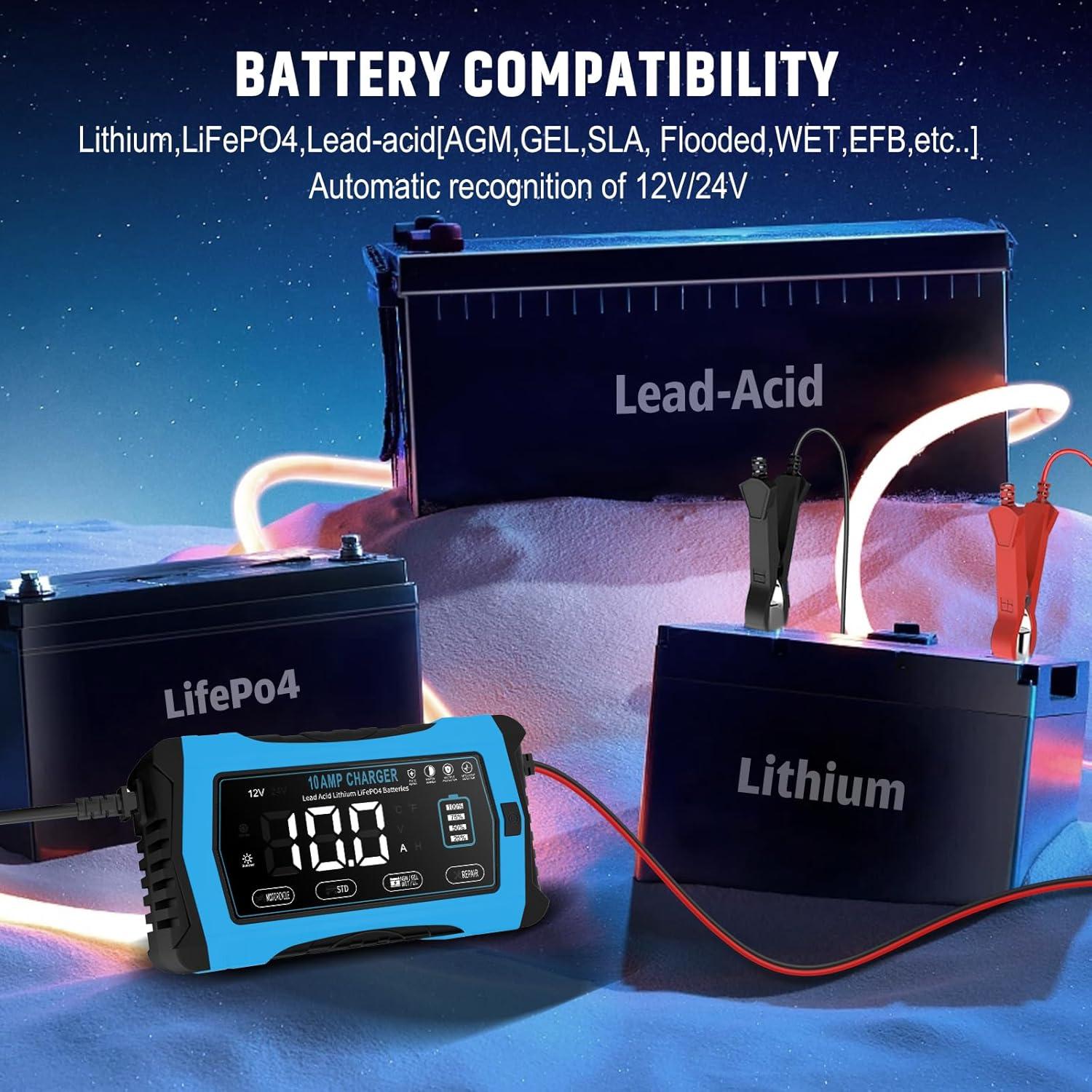 Cargador de Batería Inteligente WPKJ 10A 12V 24V Automático