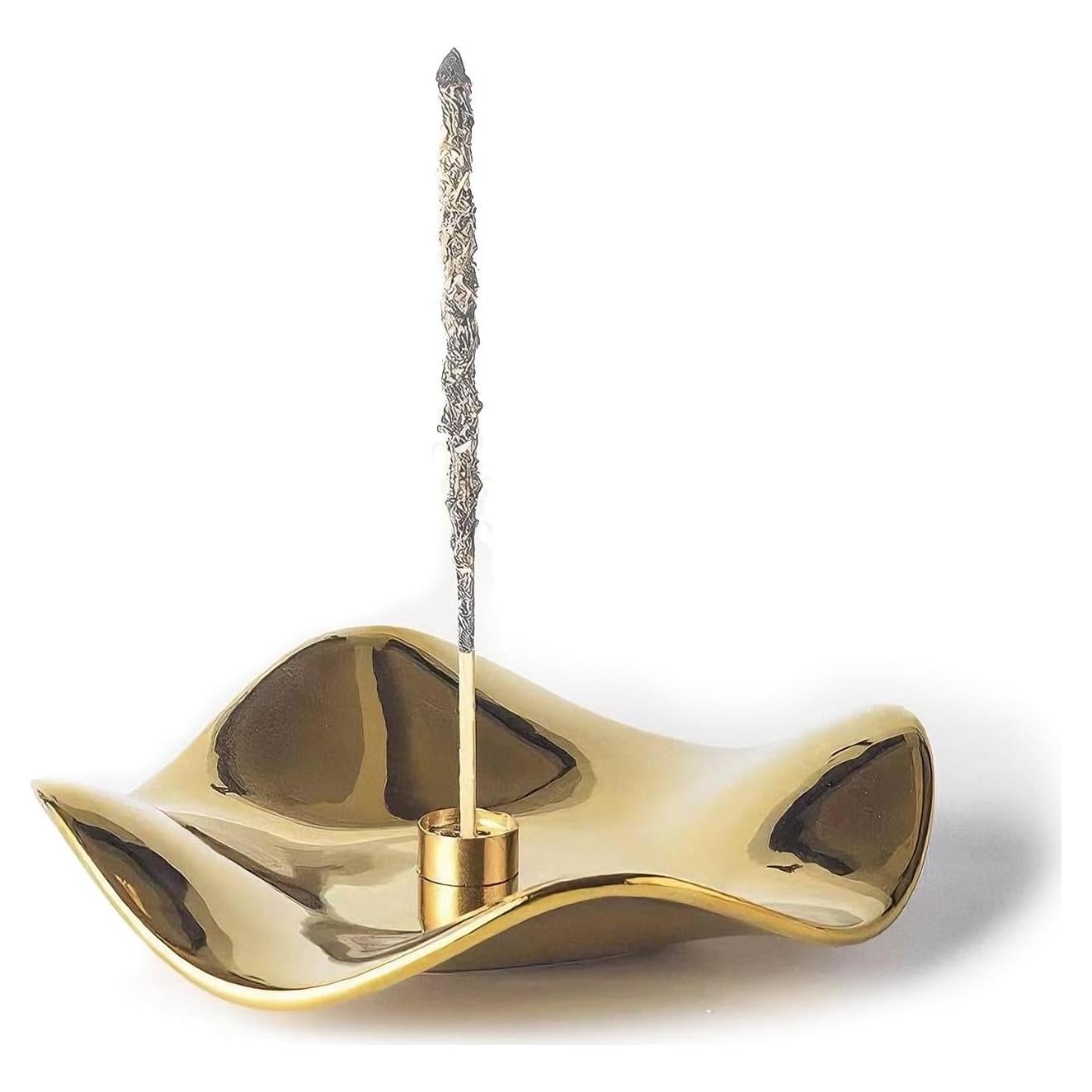 Quemador de Incienso Cerámica Huulmood Oro 17x17 cm