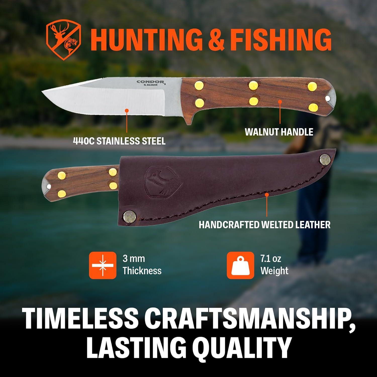 Cuchillo de Caza Condor Lifeland - Acero Inoxidable 440C - Mango de Nogal