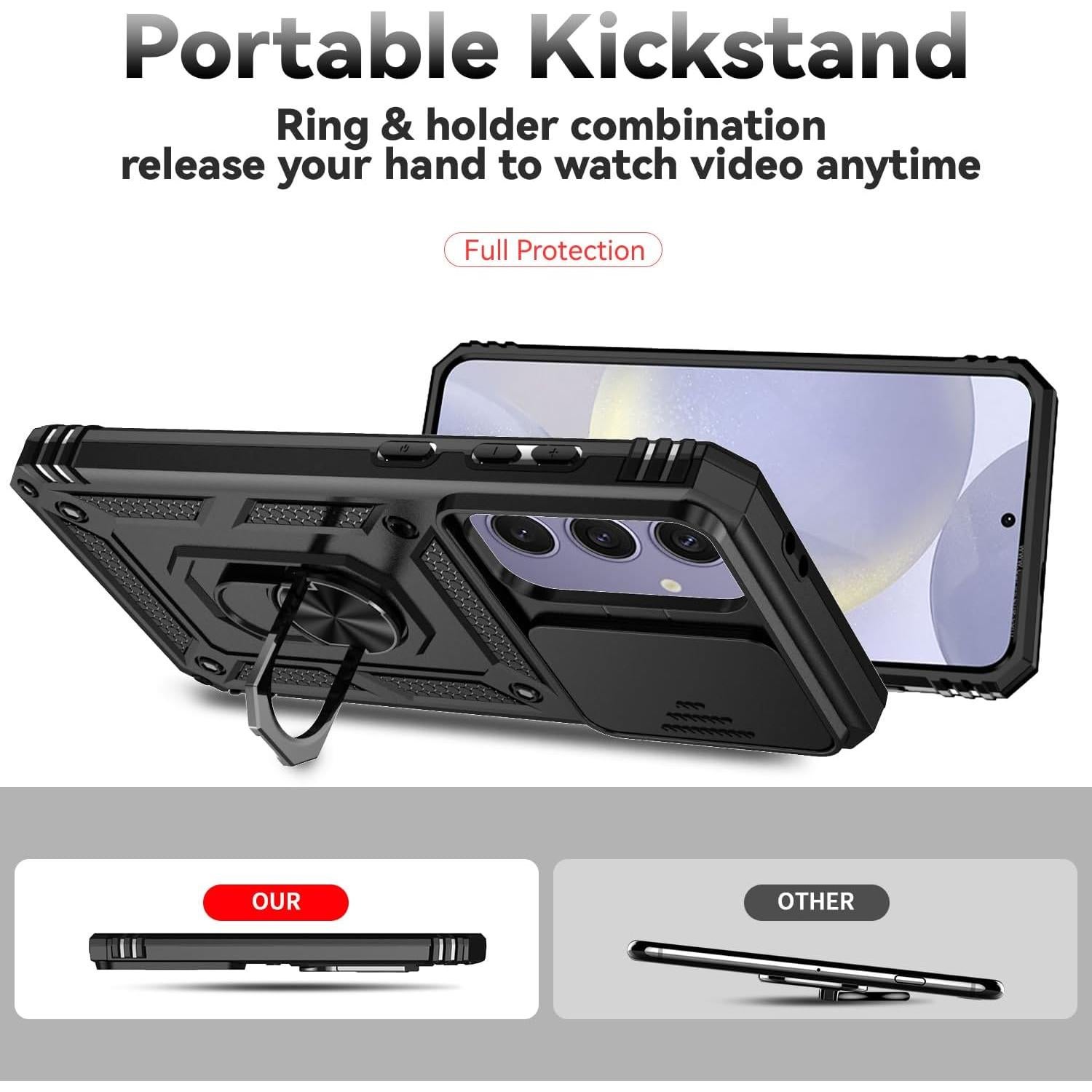 Funda protectora Samsung Galaxy S24 FE con soporte y cámara