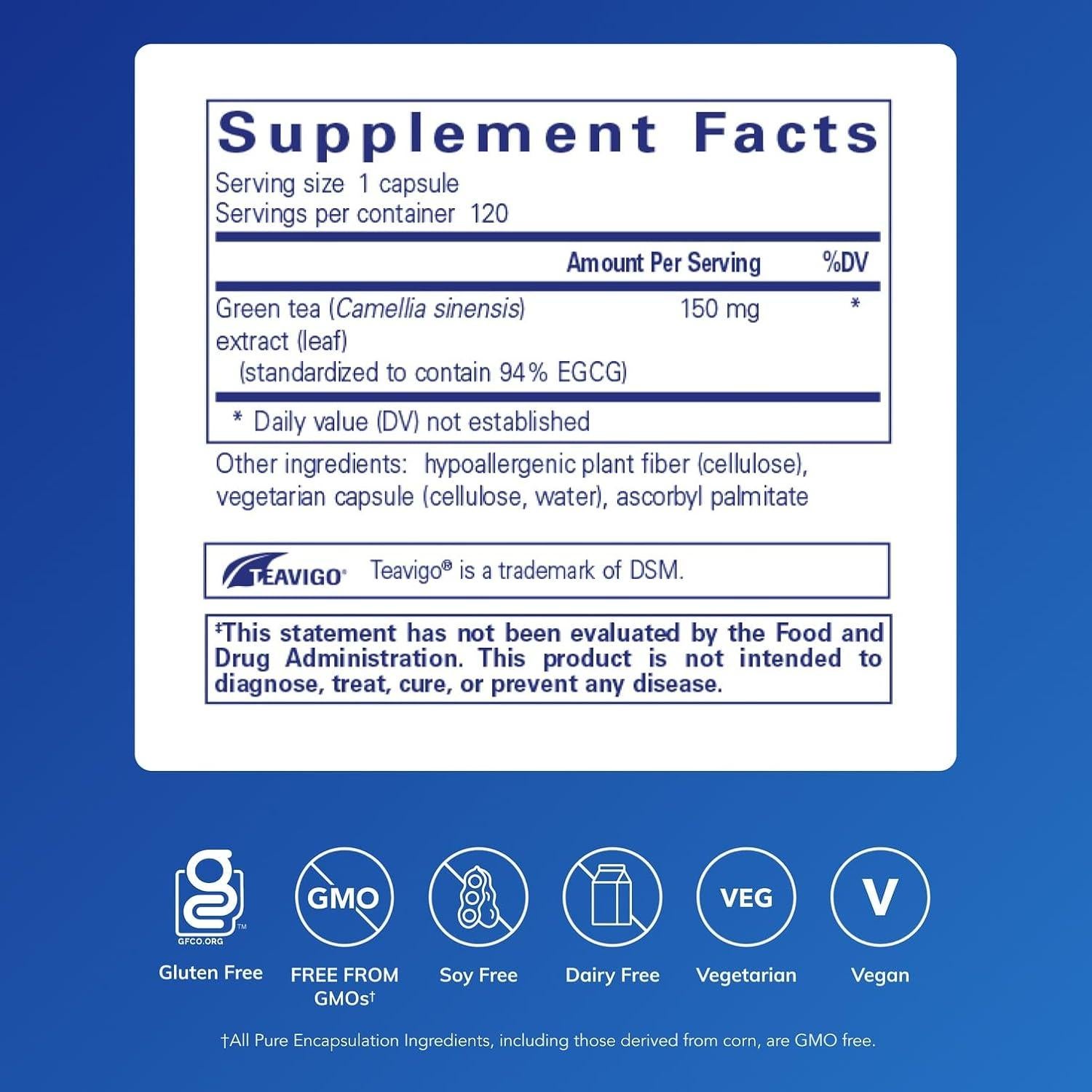 Suplemento Antioxidante Teavigo Pure Encapsulations 120 Cápsulas