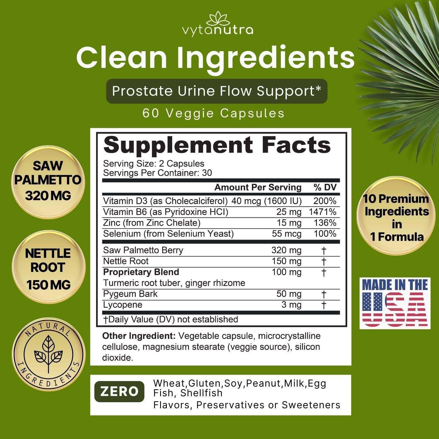 Suplemento Prostático Vytanutra 60 Cápsulas - Palmetto, Zinc, D3
