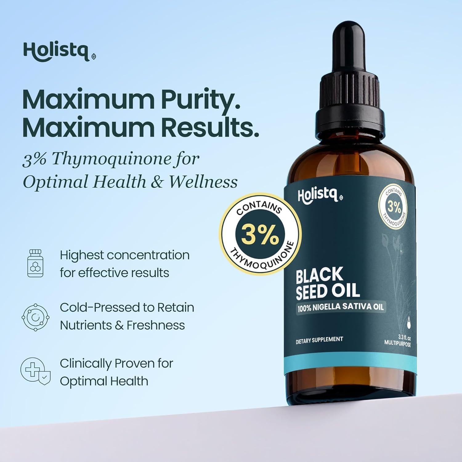 Aceite de Semilla Negra Orgánico Holistiq 100 mL - 3% Timoquinona