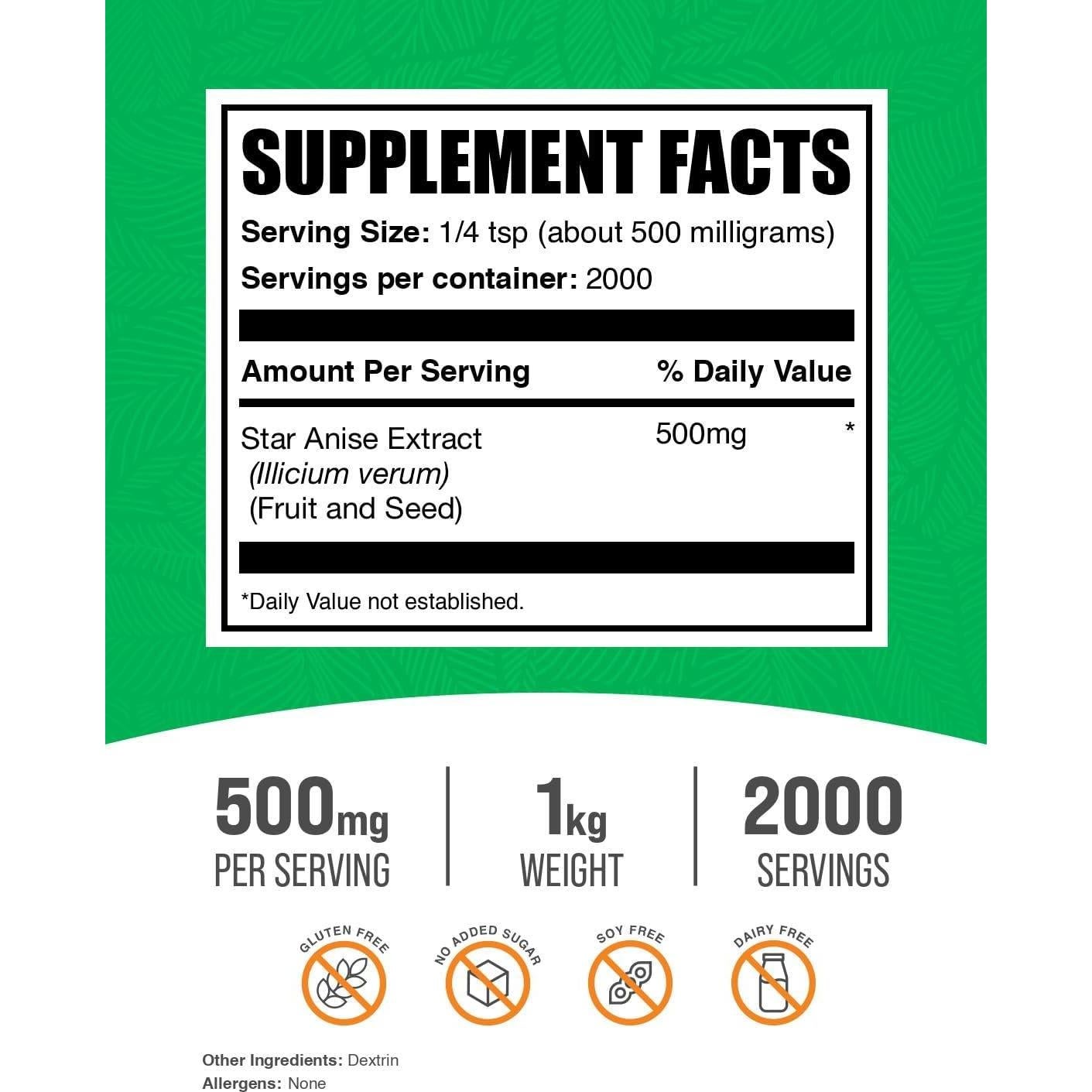 Polvo de Extracto de Anís Estrellado BulkSupplements 1kg - Suplemento Herbal