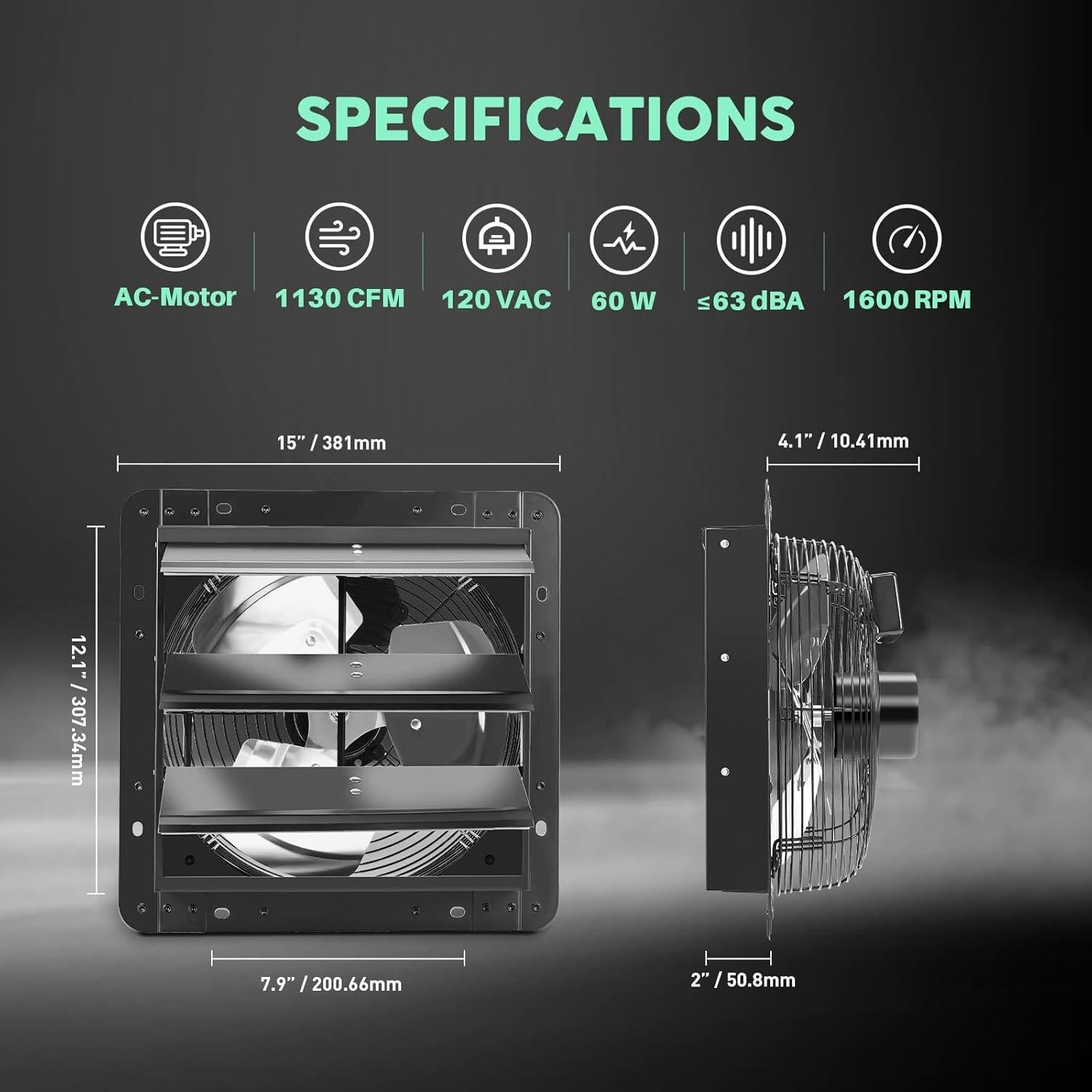 Ventilador de Escape YOZON 30.48 cm con Obturador Automático