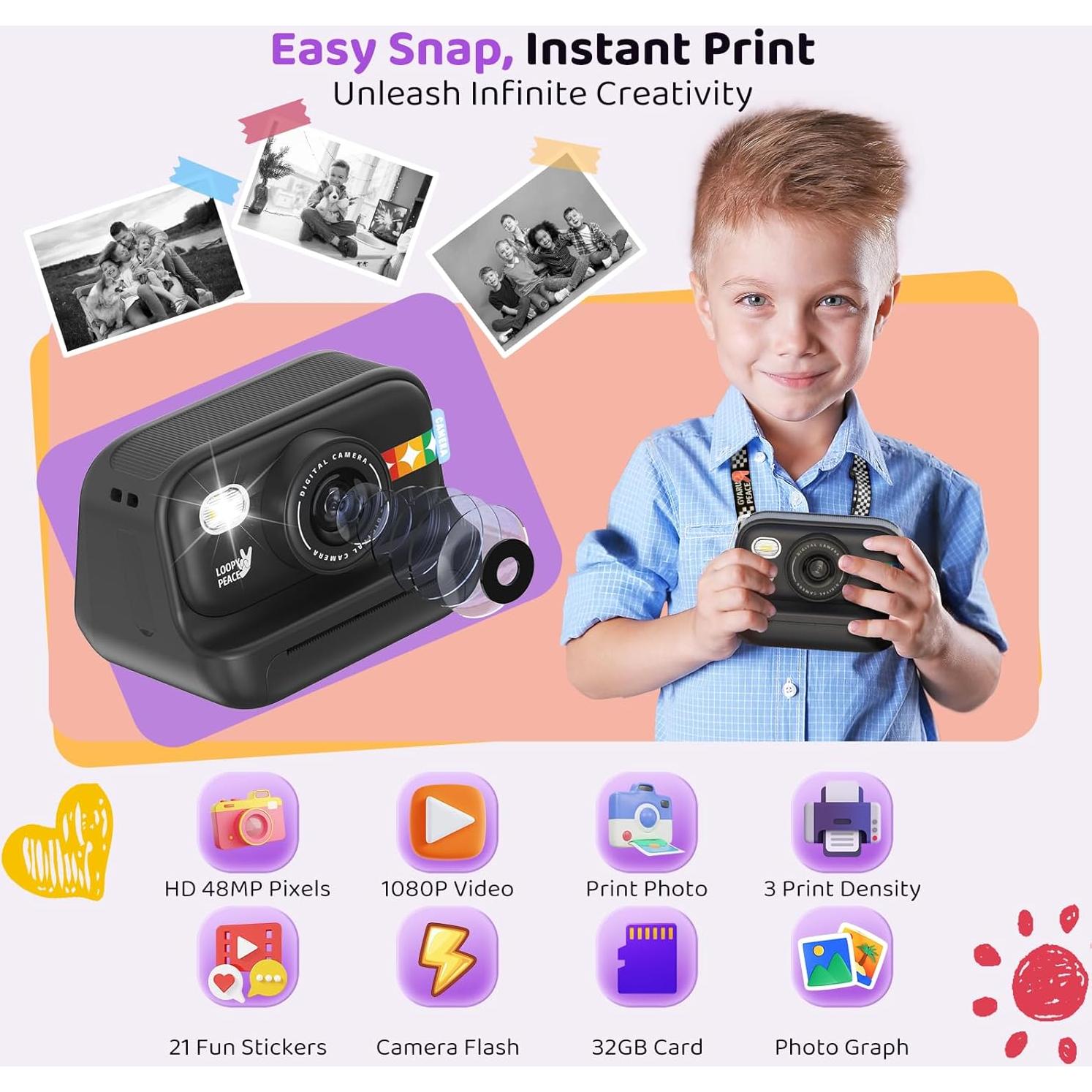 Cámara Instantánea para Niños Orantronx 48MP 1080P Negra