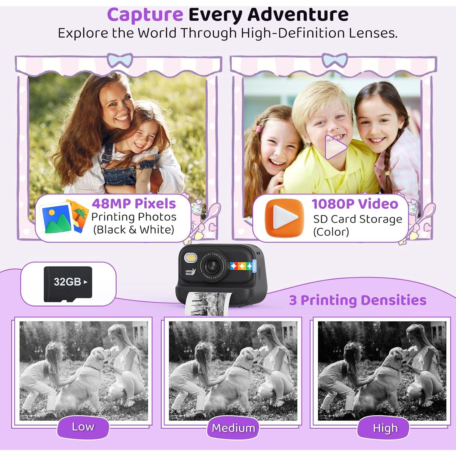 Cámara Instantánea para Niños Orantronx 48MP 1080P Negra