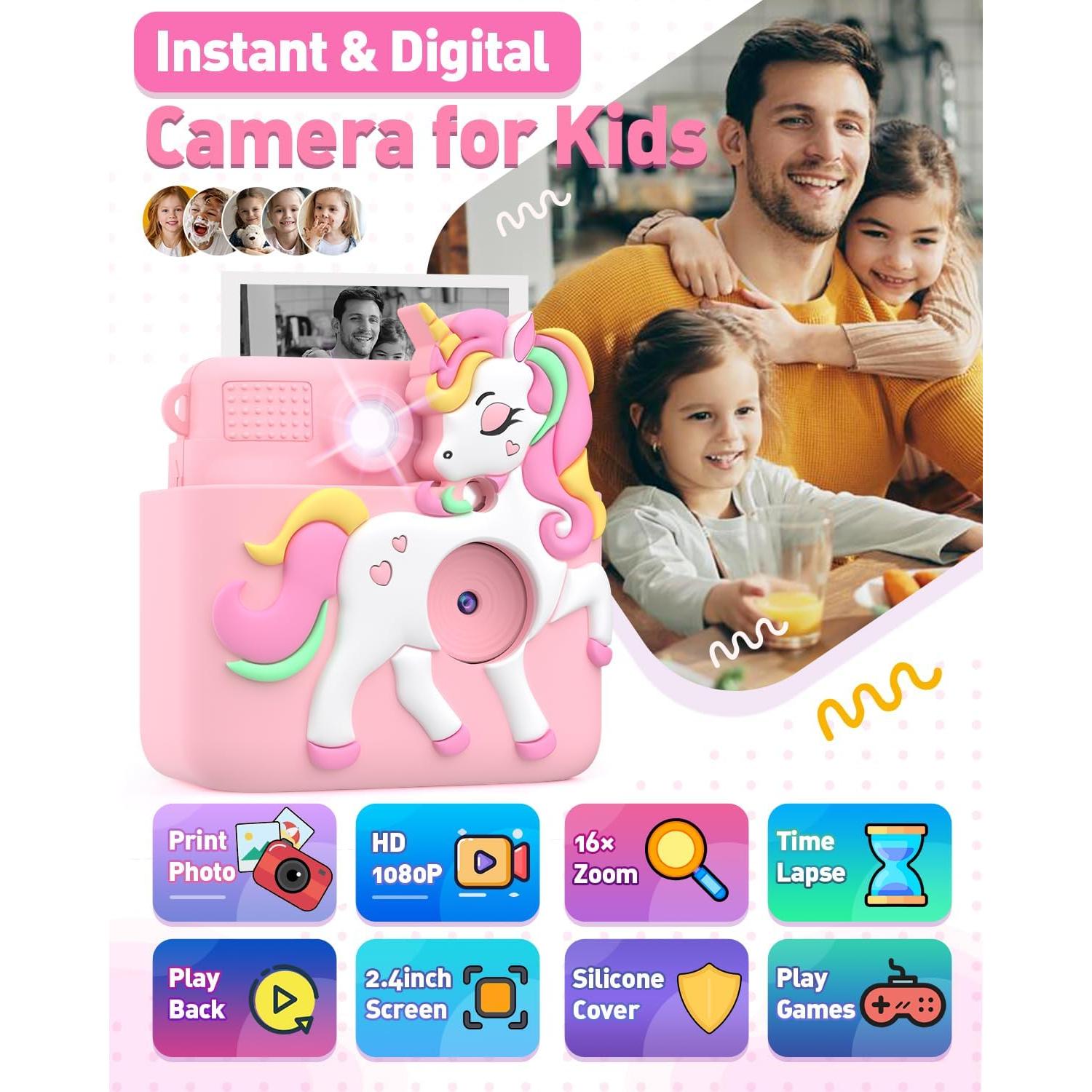 Cámara Instantánea para Niños Careenoah Rosa 1080P 8MP