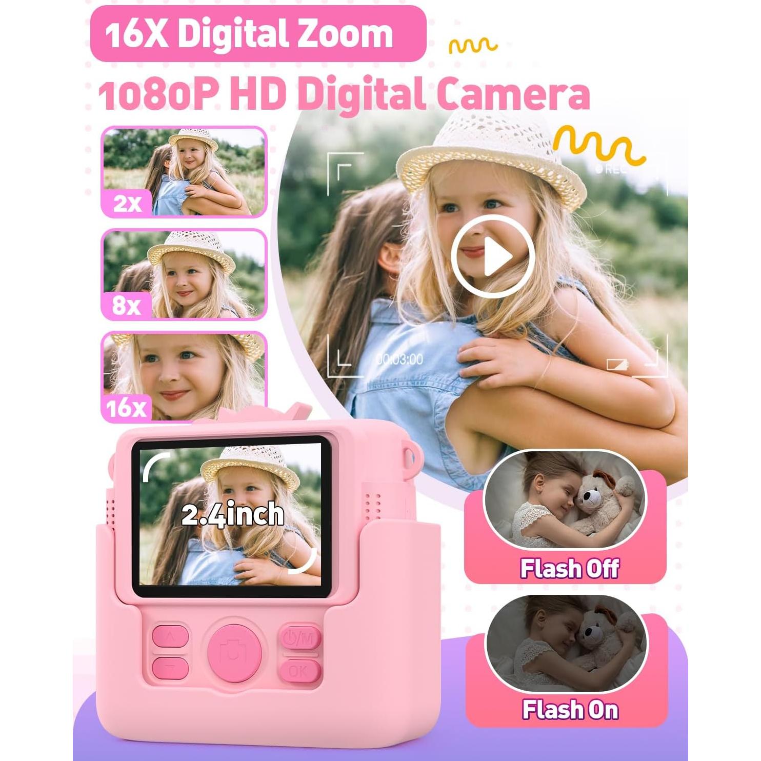 Cámara Instantánea para Niños Careenoah Rosa 1080P 8MP