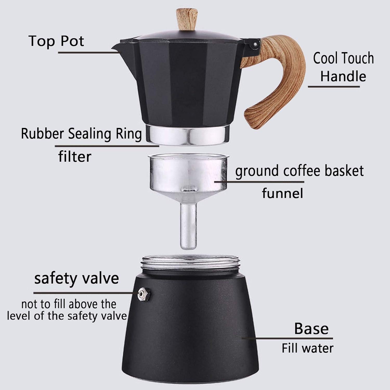 Cafetera Moka Italiana AIFUSI 3 Tazas 150 ml Manual