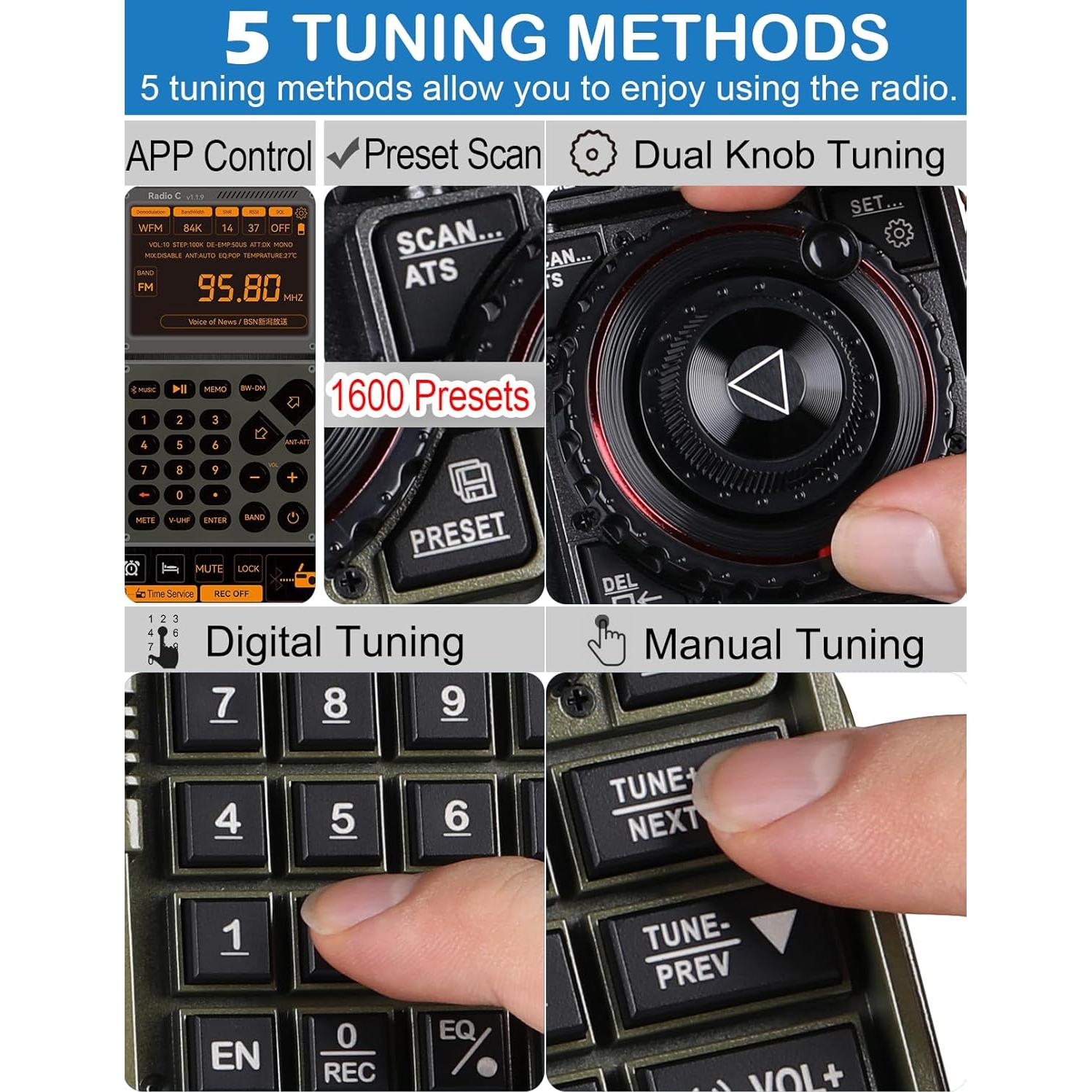 ZHIWHIS Shortwave Radio with SSB and Extra Antenna, AM FM CB LW AIR VHF UHF SW WB SSB Receiver, NOAA Weather/Antenna Tuner/APP Control/Bluetooth/20W Speaker/1600 Presets/Rechargeable Radios ZWS-C919