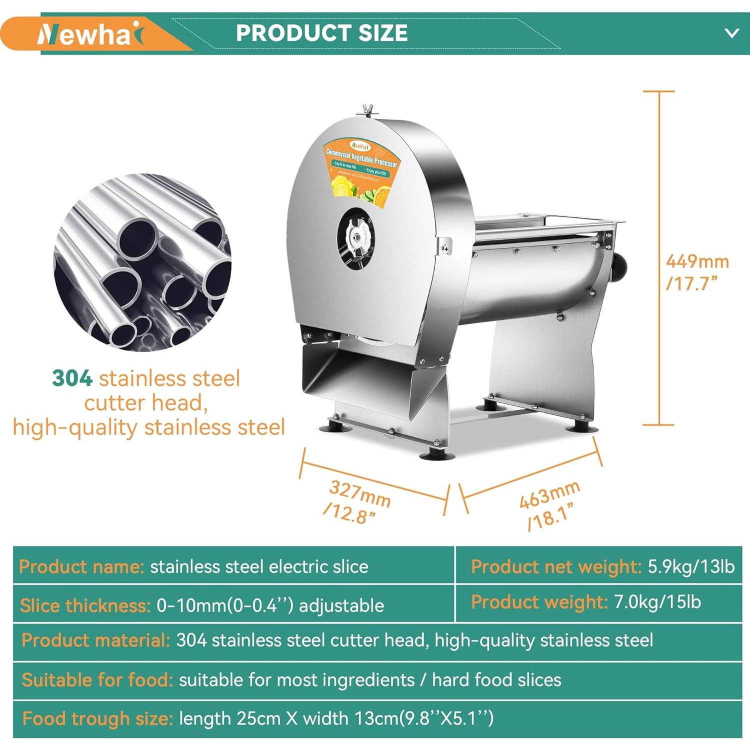 Cortadora de Verduras Eléctrica Newhai 0-10mm Acero Inoxidable