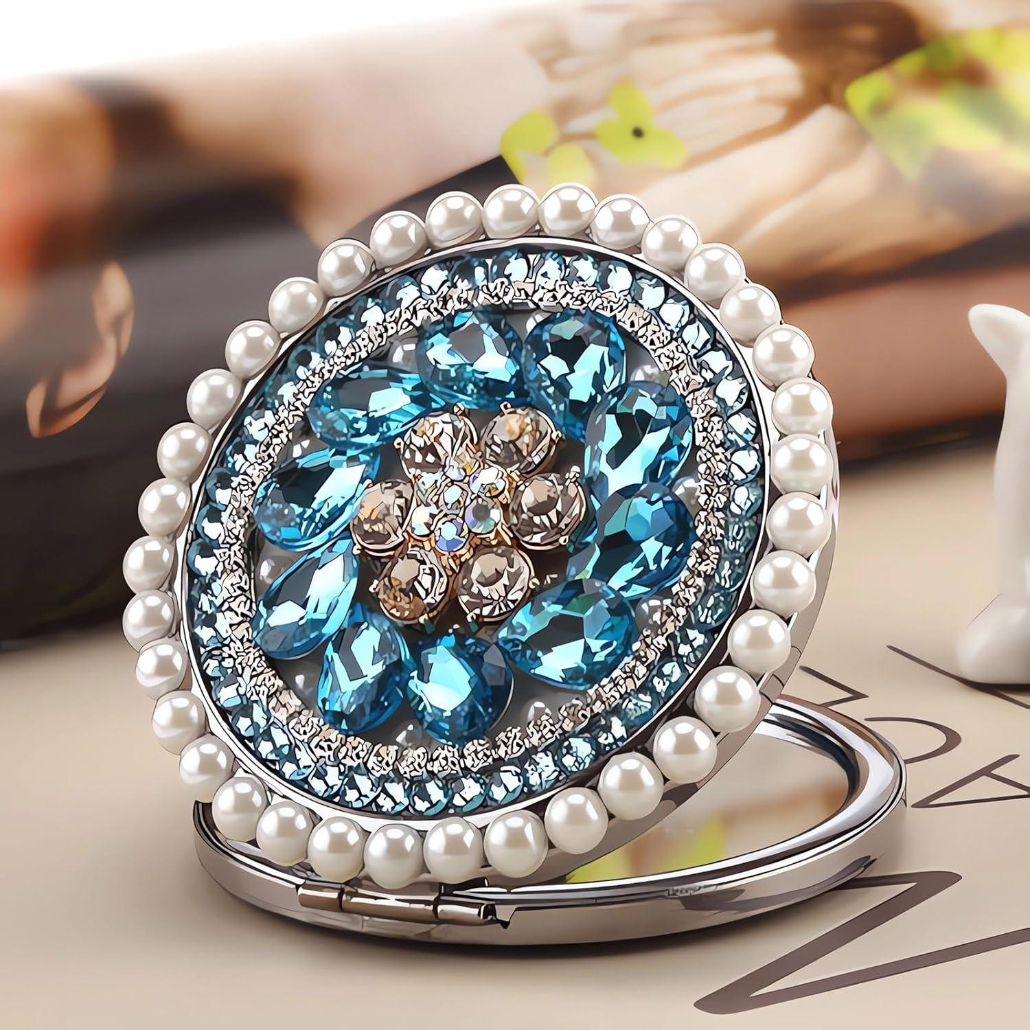 Espejo Compacto Portátil Amanman 1x/2x Aqua 7.62cm